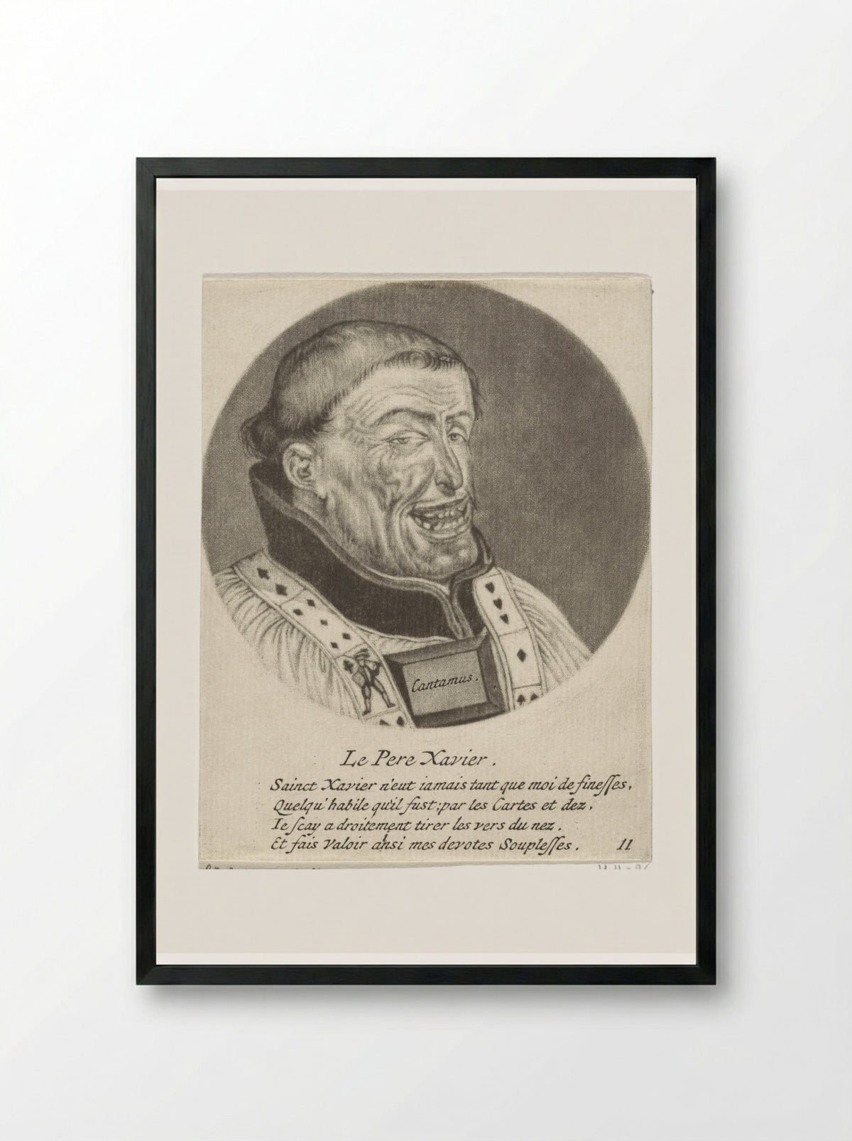 Lachende monnik met speelkaarten (Le Pere Xavier) - Jacob Gole - Framed Print Black