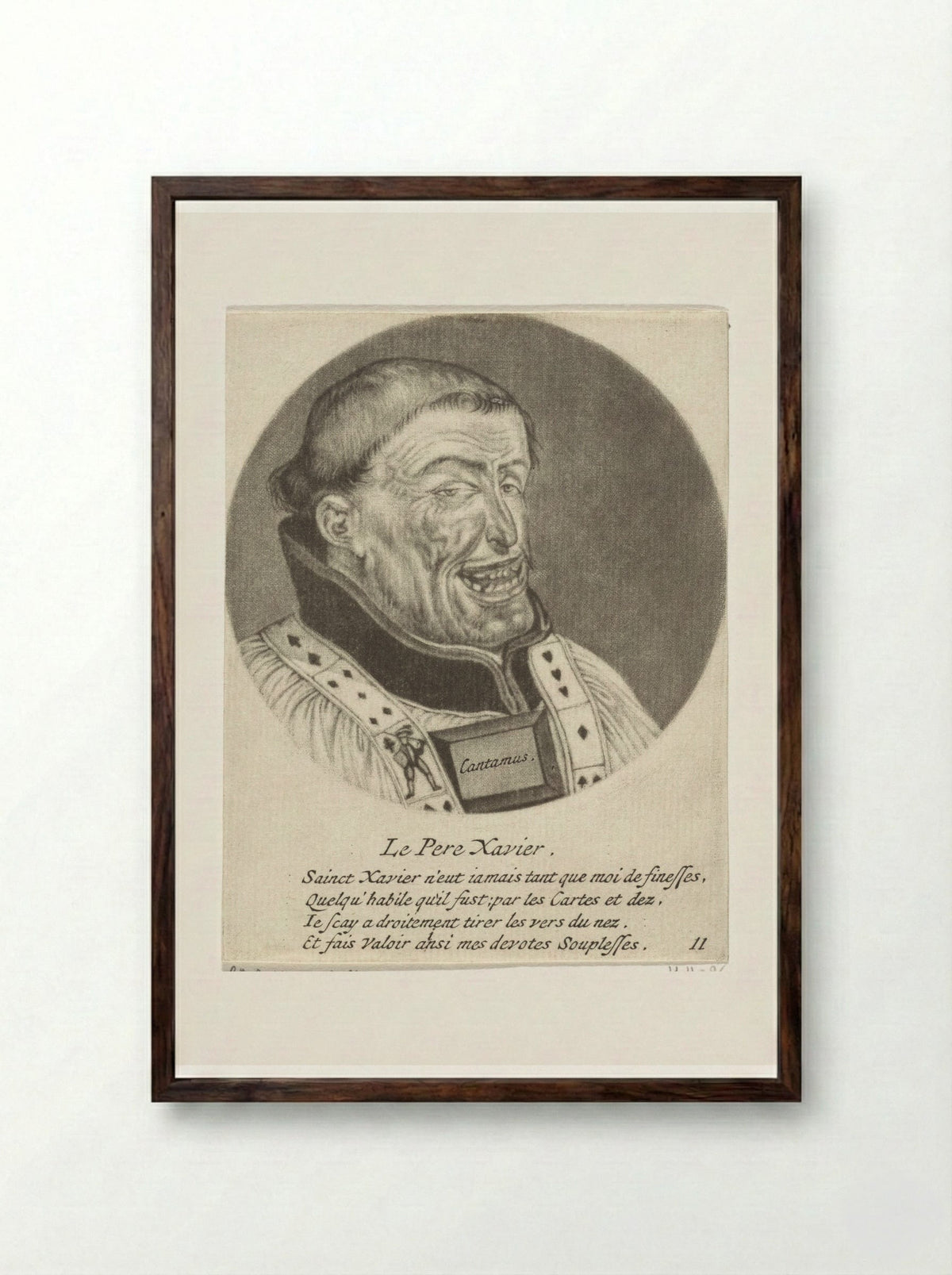 Lachende monnik met speelkaarten (Le Pere Xavier) - Jacob Gole - Framed Print Dark Wood