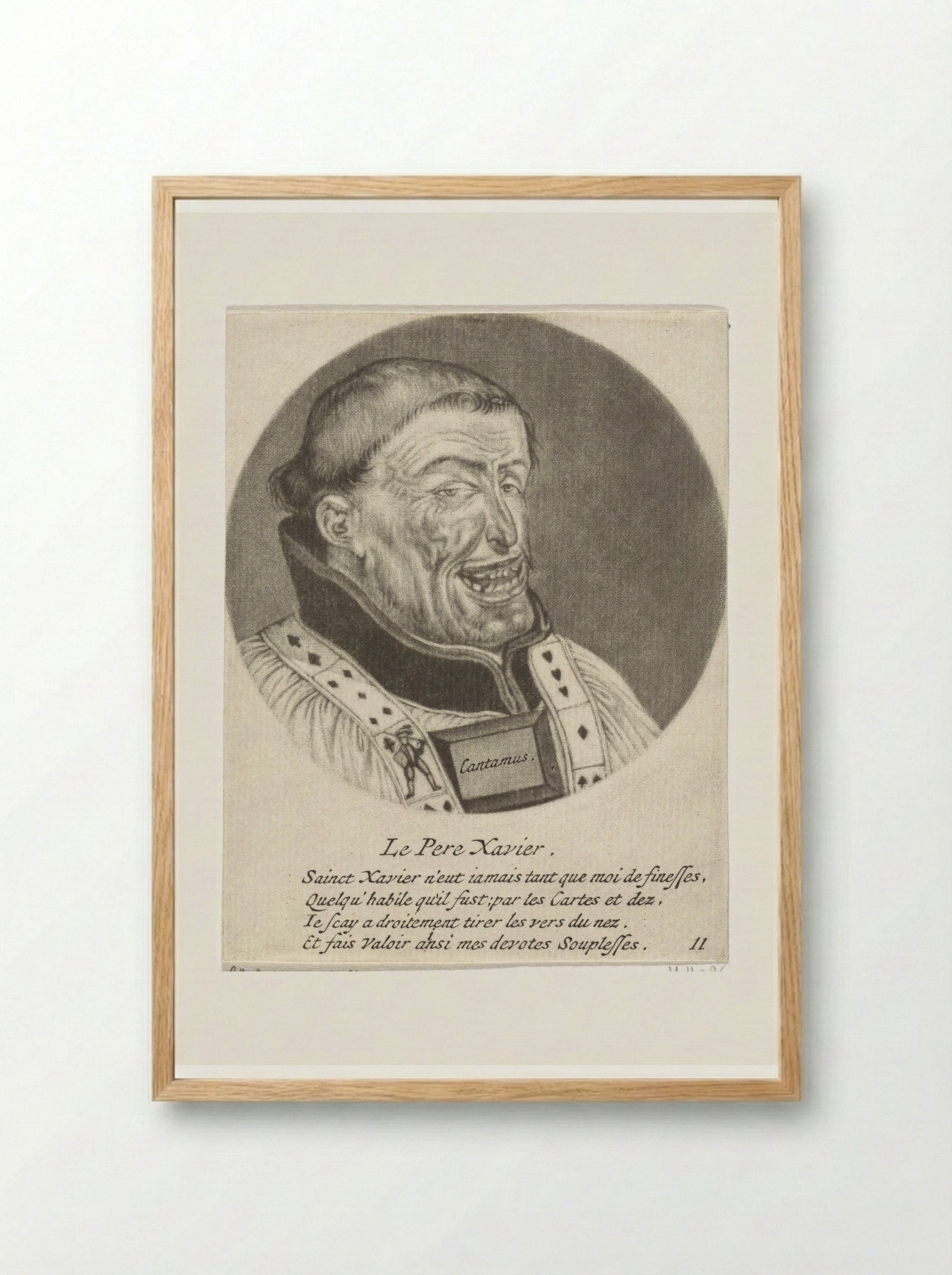 Lachende monnik met speelkaarten (Le Pere Xavier) - Jacob Gole - Framed Print Wood