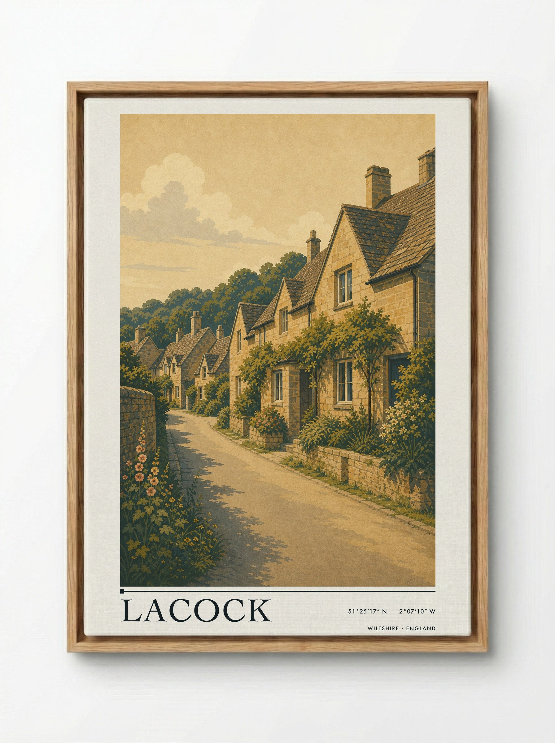 Lacock Wiltshire England Travel Poster - Framed Canvas Wood
