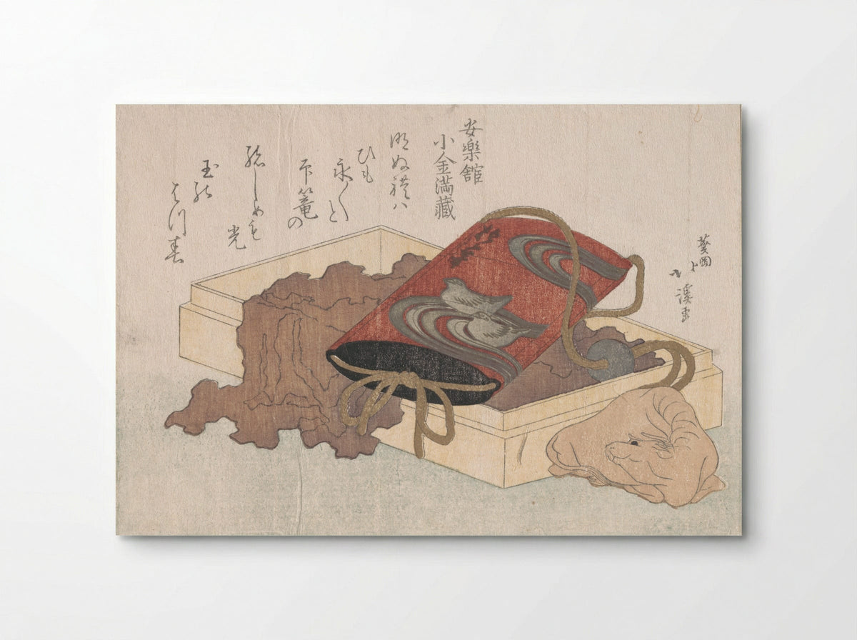 Lacquer Inrō with Waterbirds and Ox-shaped Netsuke in a Box - Totoya Hokkei - Poster