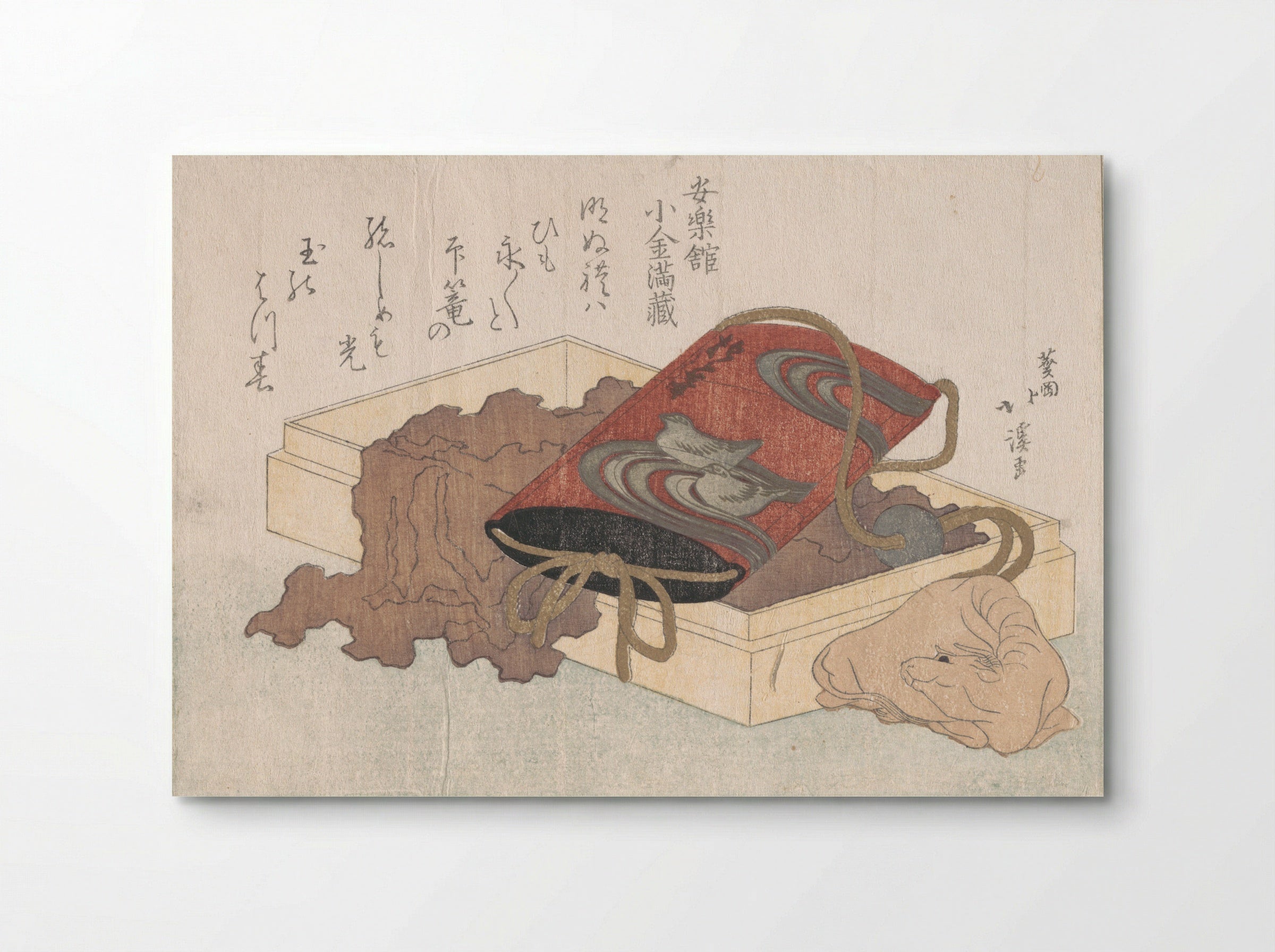 Lacquer Inrō with Waterbirds and Ox-shaped Netsuke in a Box - Totoya Hokkei - Poster