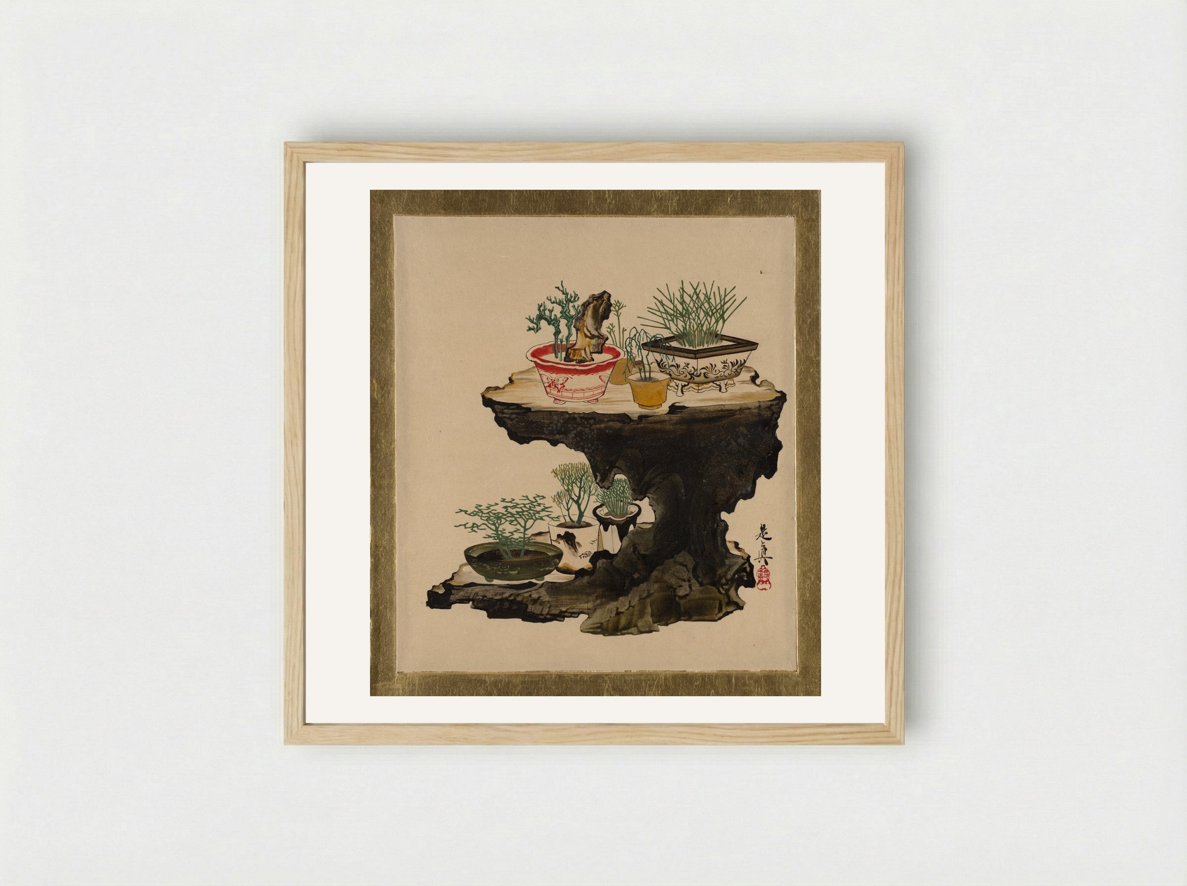Lacquer Paintings of Various Subjects: Bonsai - Shibata Zeshin - Framed Print Wood