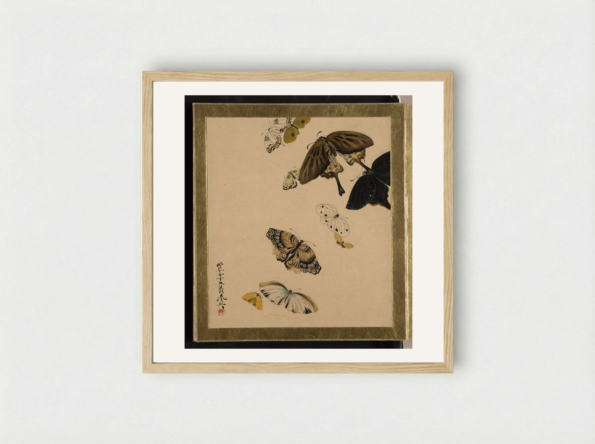Lacquer Paintings of Various Subjects: Butterflies - Shibata Zeshin - Framed Print Wood