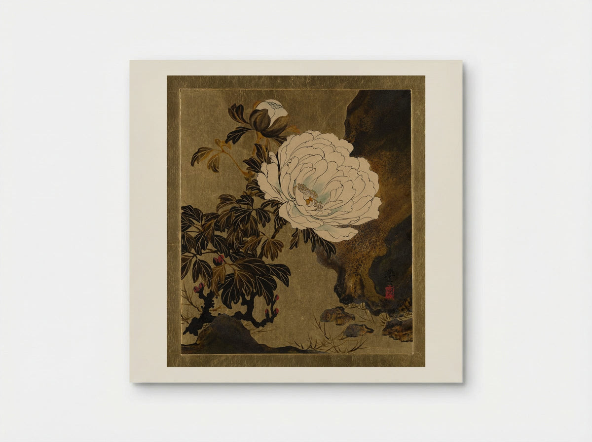 Lacquer Paintings of Various Subjects: Peonies - Shibata Zeshin - Poster