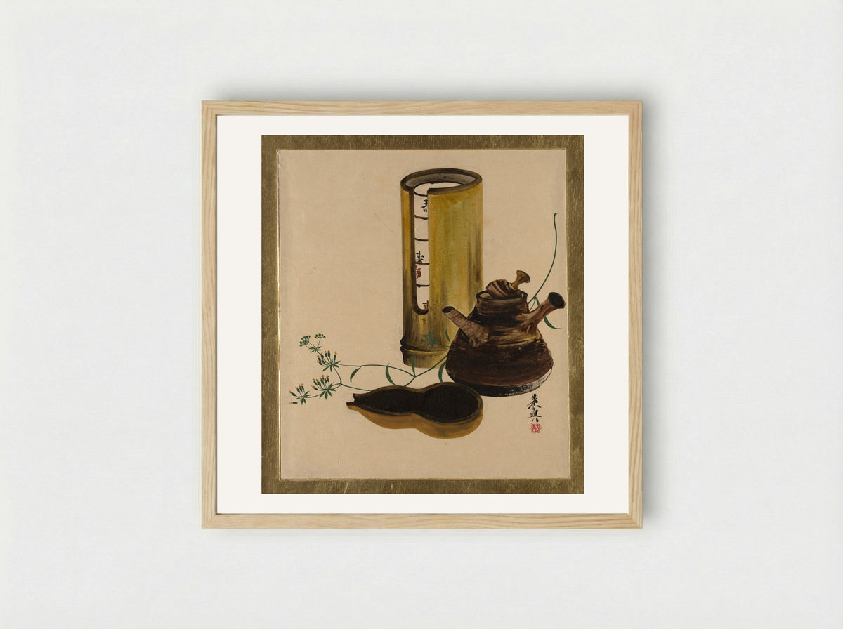 Lacquer Paintings of Various Subjects: Sencha Tea Set - Shibata Zeshin - Framed Print Wood