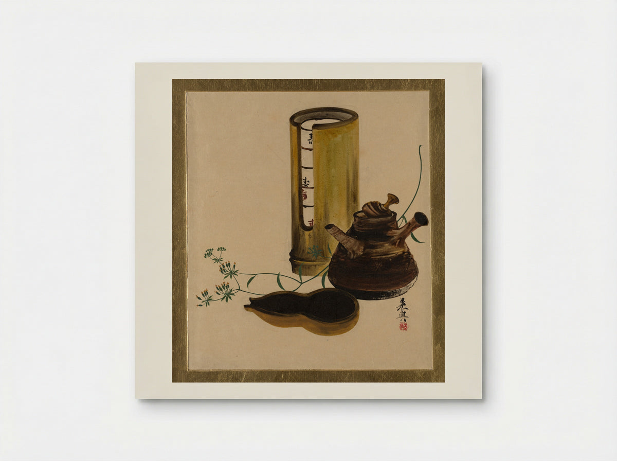 Lacquer Paintings of Various Subjects: Sencha Tea Set - Shibata Zeshin - Poster