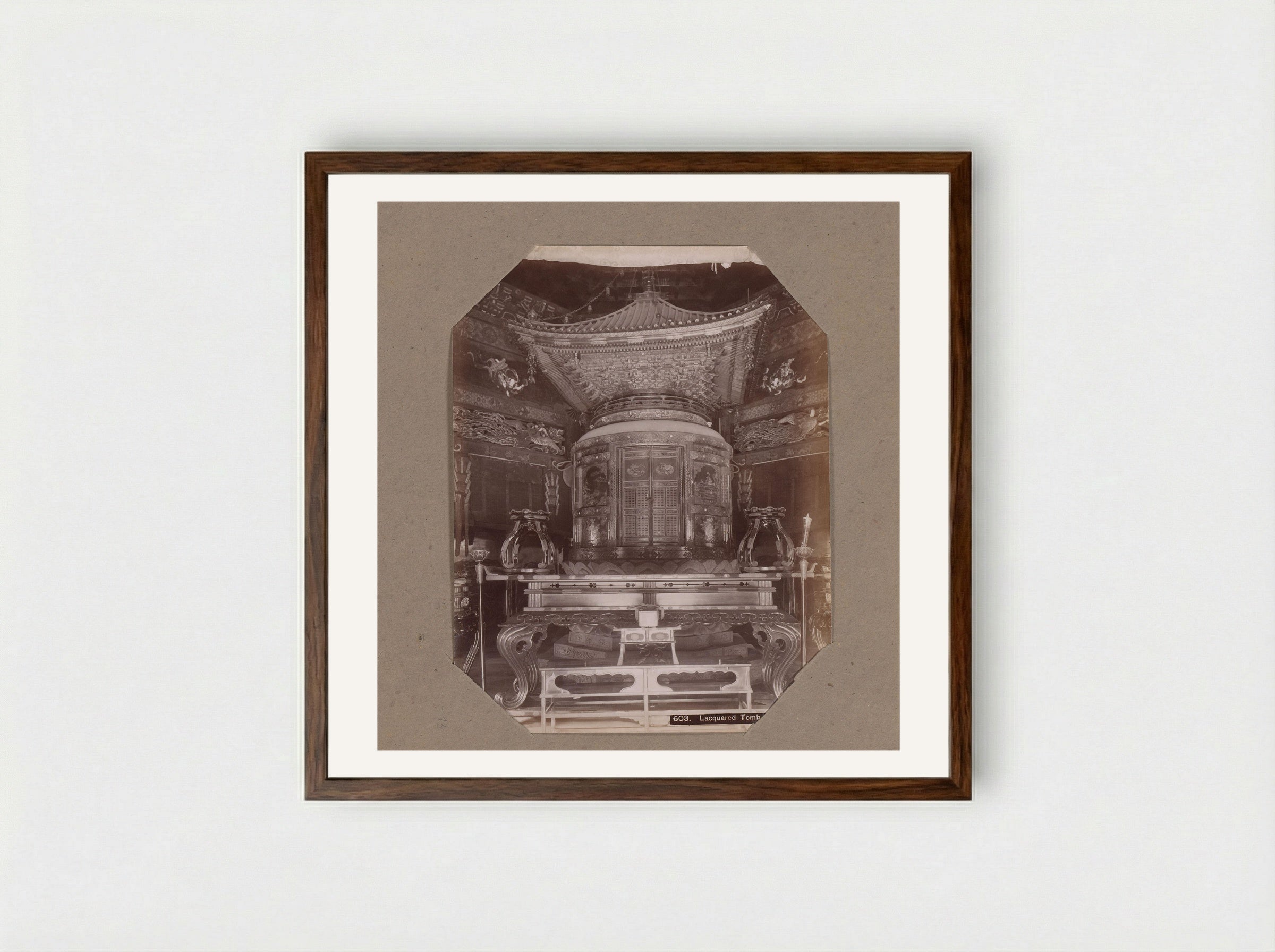 Lacquered Tomb at Zojo-ji Temple - Kusakabe Kimbei - Framed Print Dark Wood