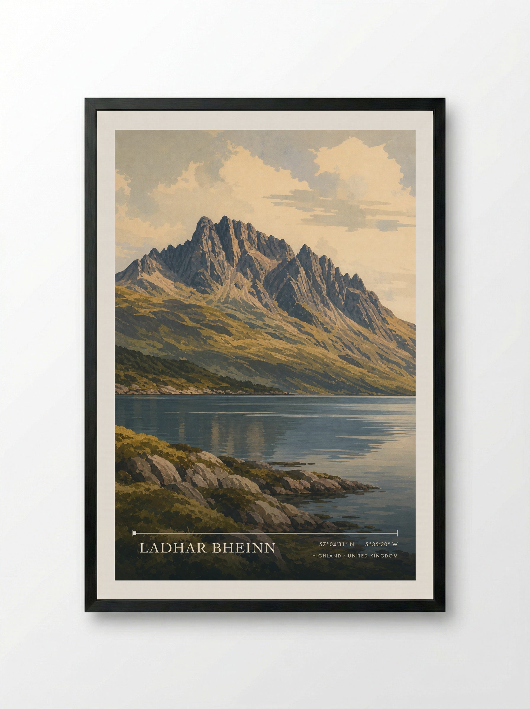 Ladhar Bheinn Highland United Kingdom Travel Poster - Framed Print Black