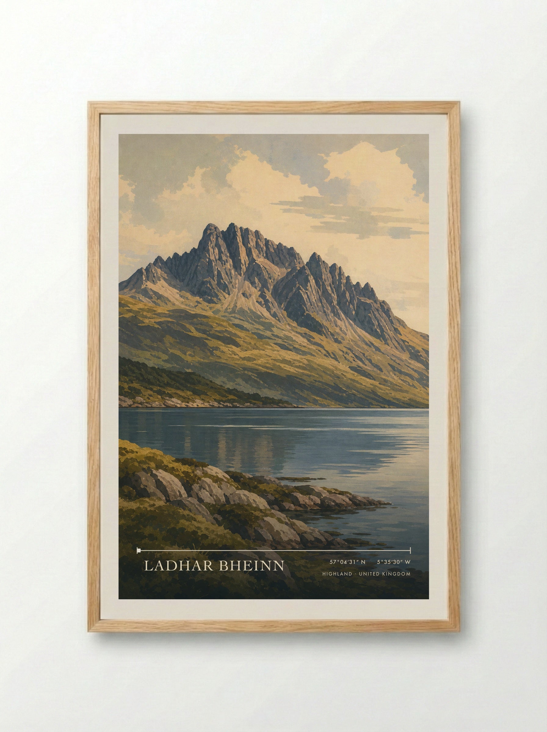 Ladhar Bheinn Highland United Kingdom Travel Poster - Framed Print Wood