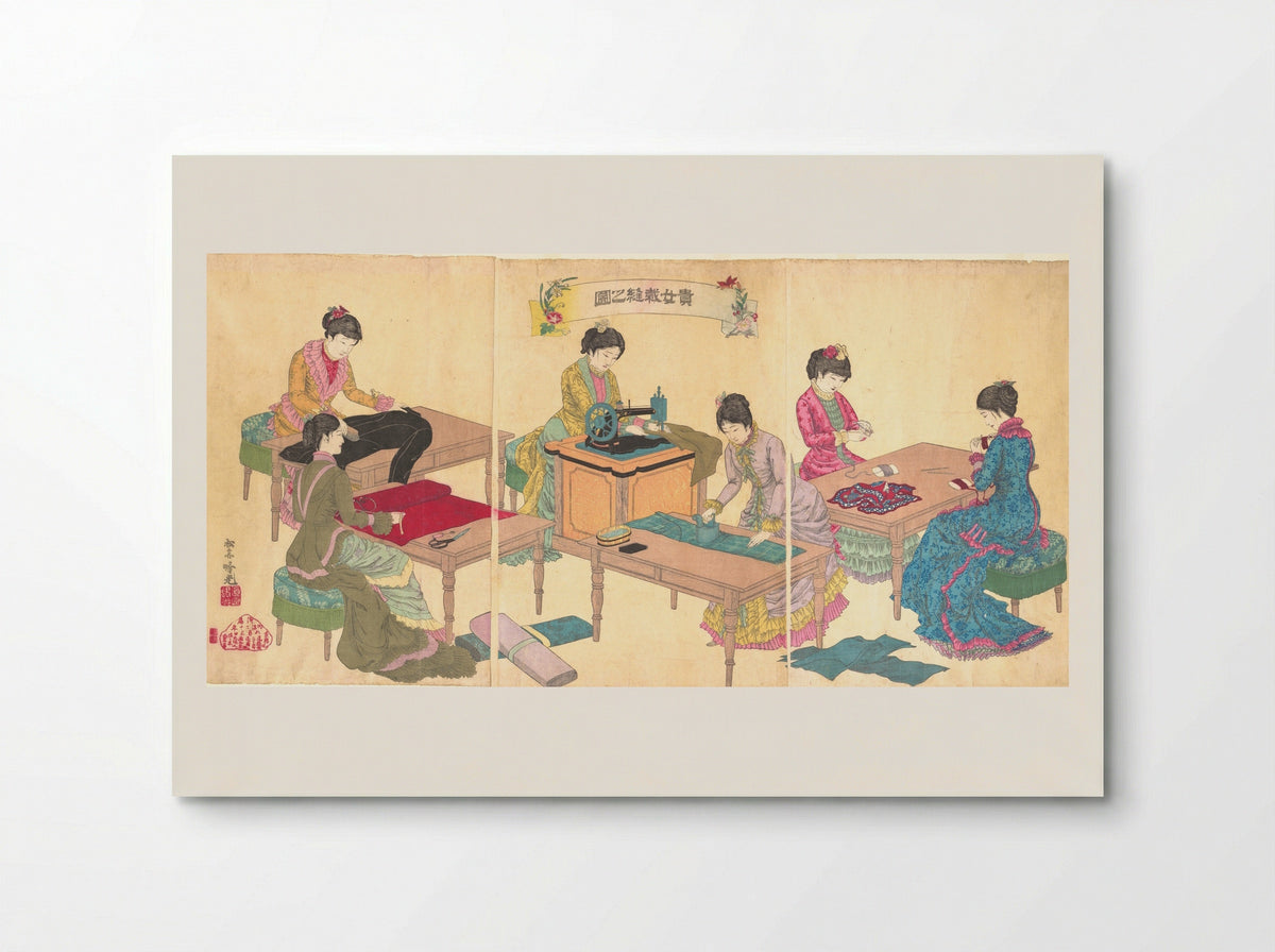 Ladies Sewing (Kijo saihō no zu) - Adachi Ginkō - Poster