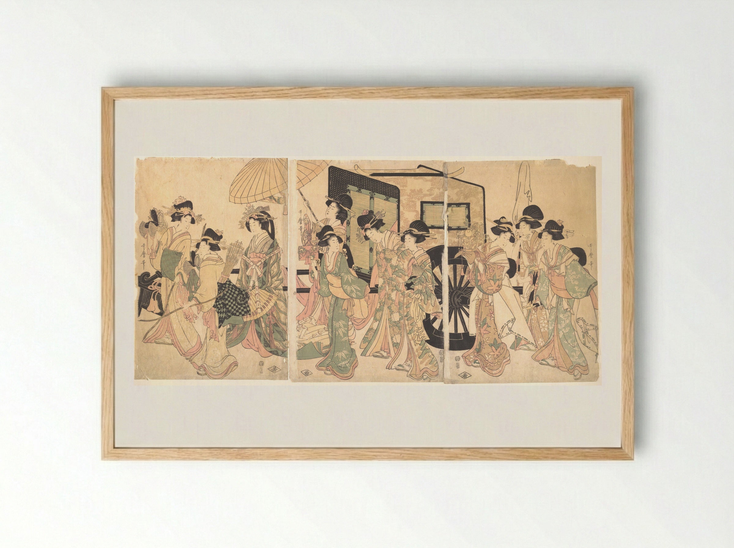 Ladies Surrounding a Cart - Utamaro II - Framed Print Wood