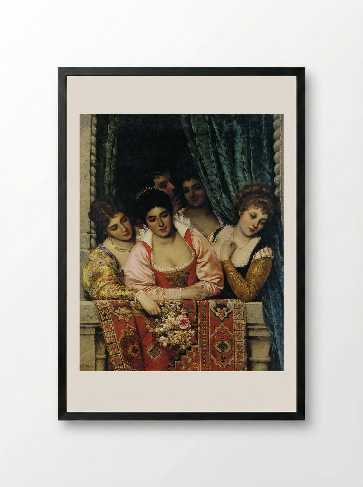 Ladies on a Balcony - Eugene de Blaas - Framed Print Black
