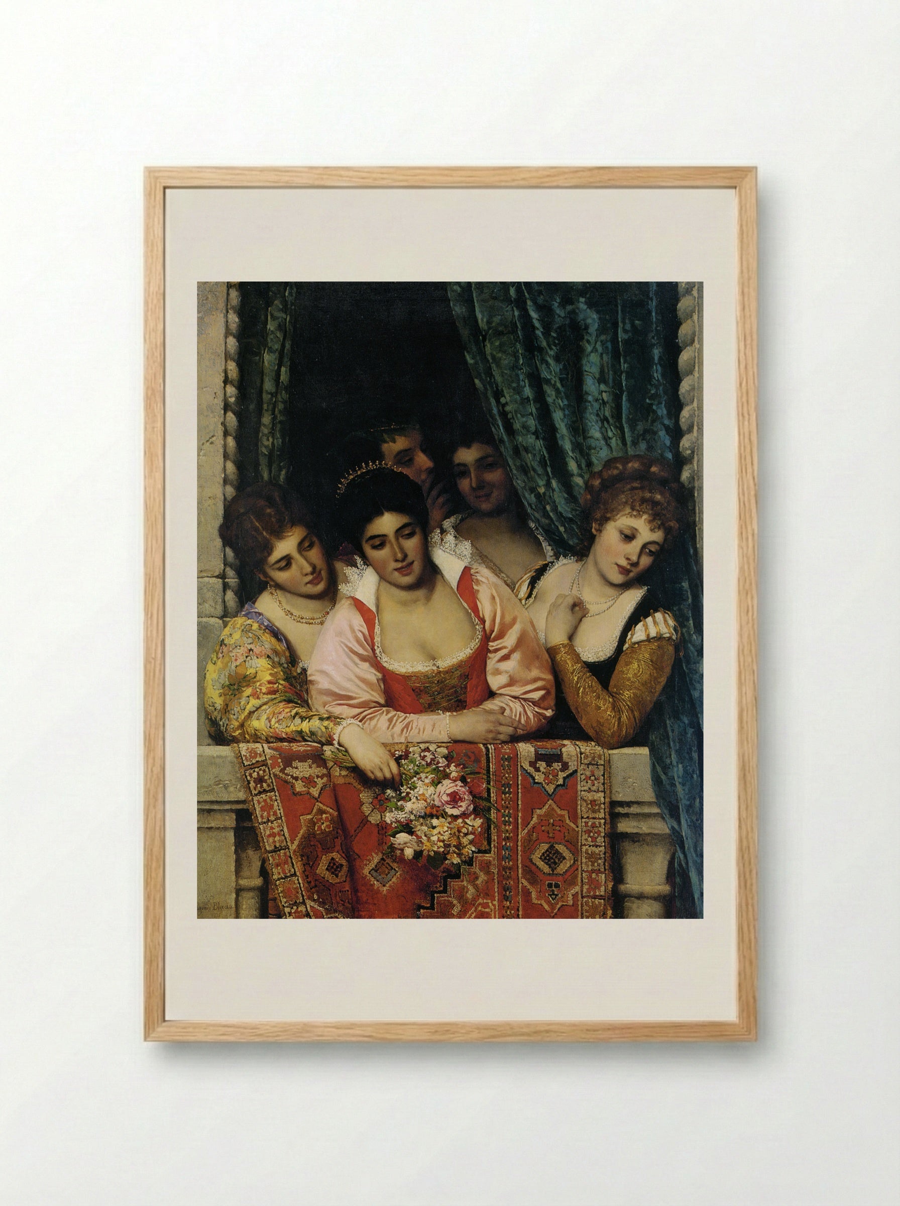 Ladies on a Balcony - Eugene de Blaas - Framed Print Wood