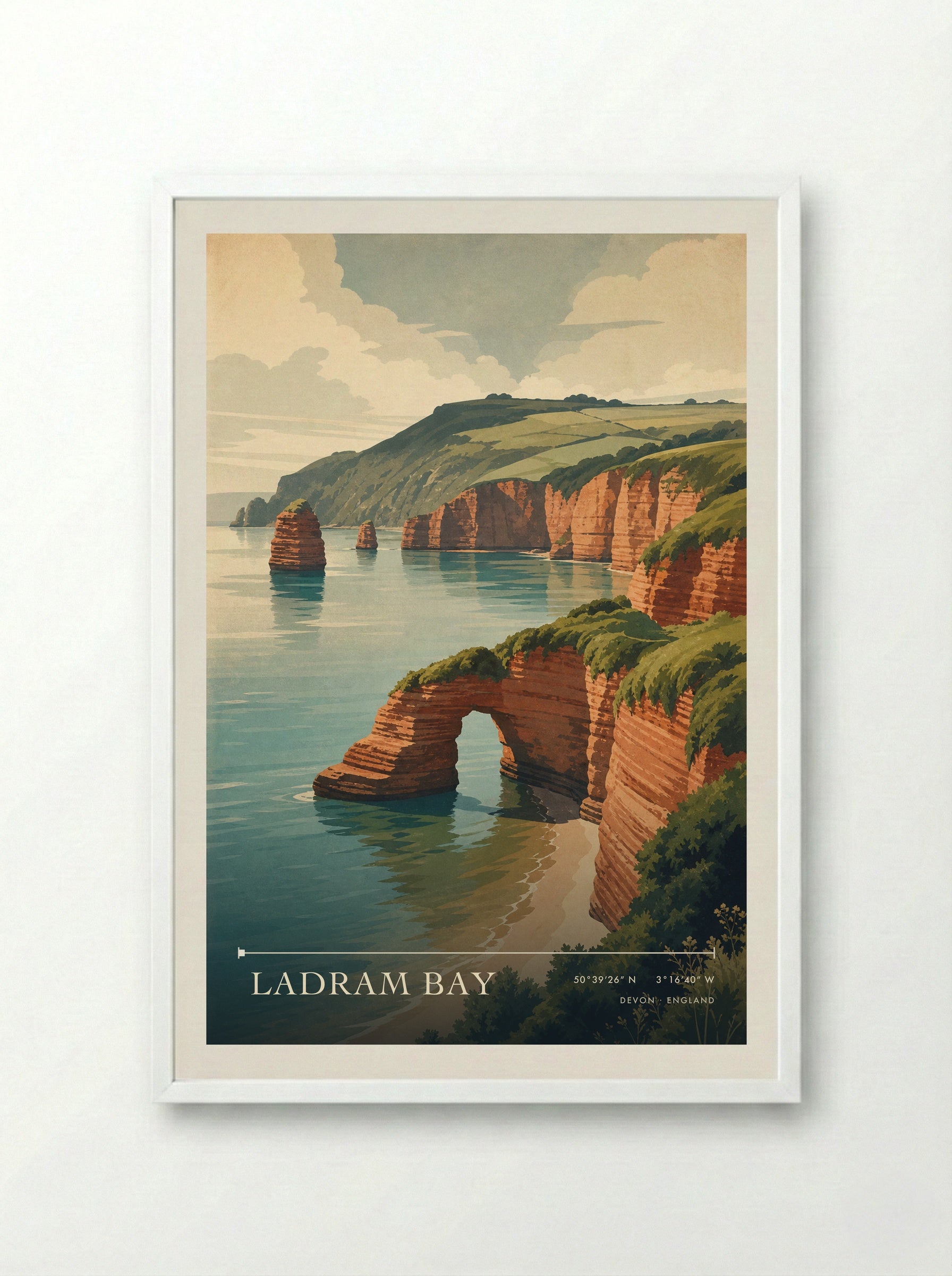 Ladram Bay Devon England Travel Poster - Framed Print White