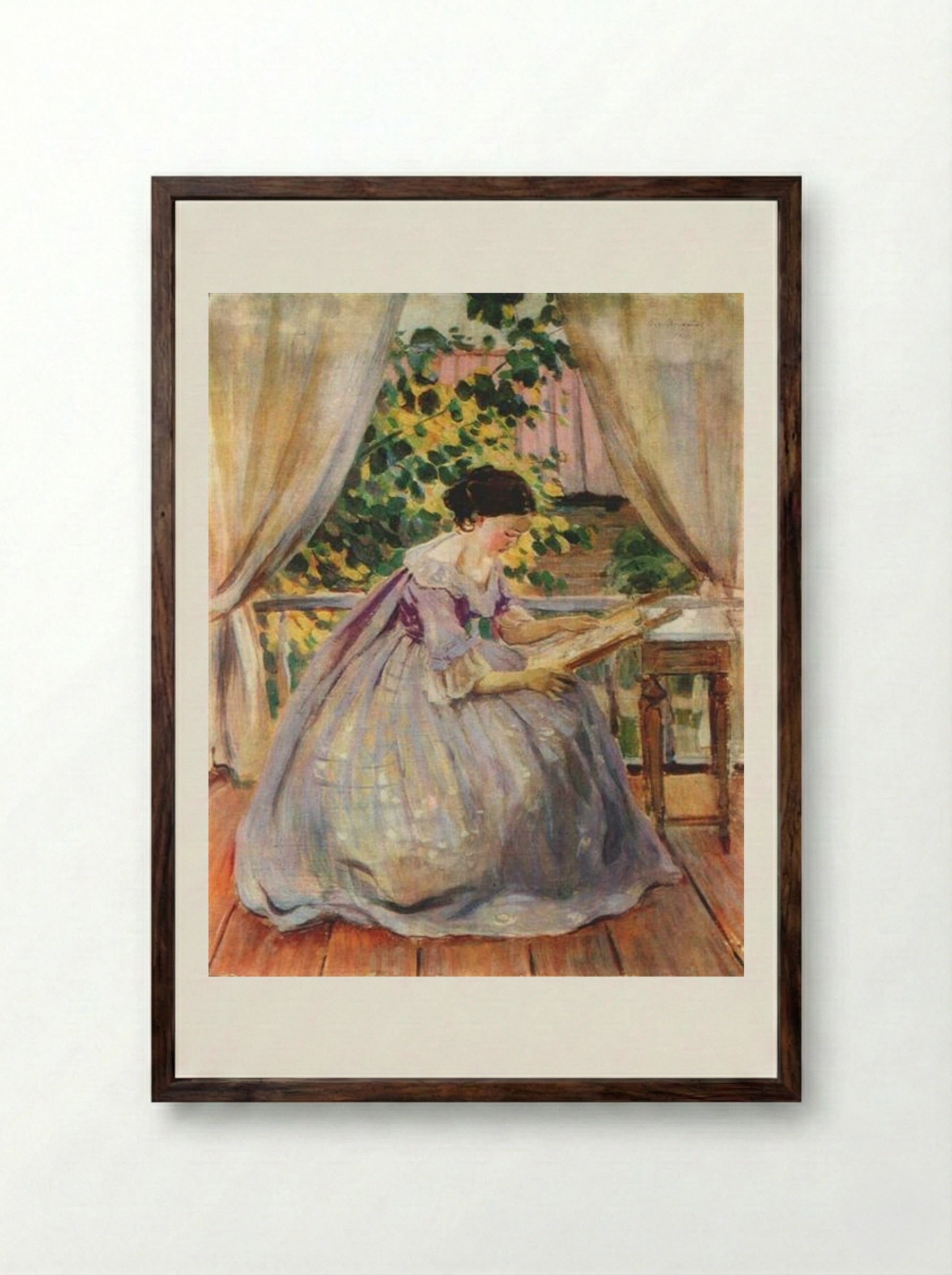Lady Embroidering - Victor Borisov-Musatov - Framed Print Dark Wood
