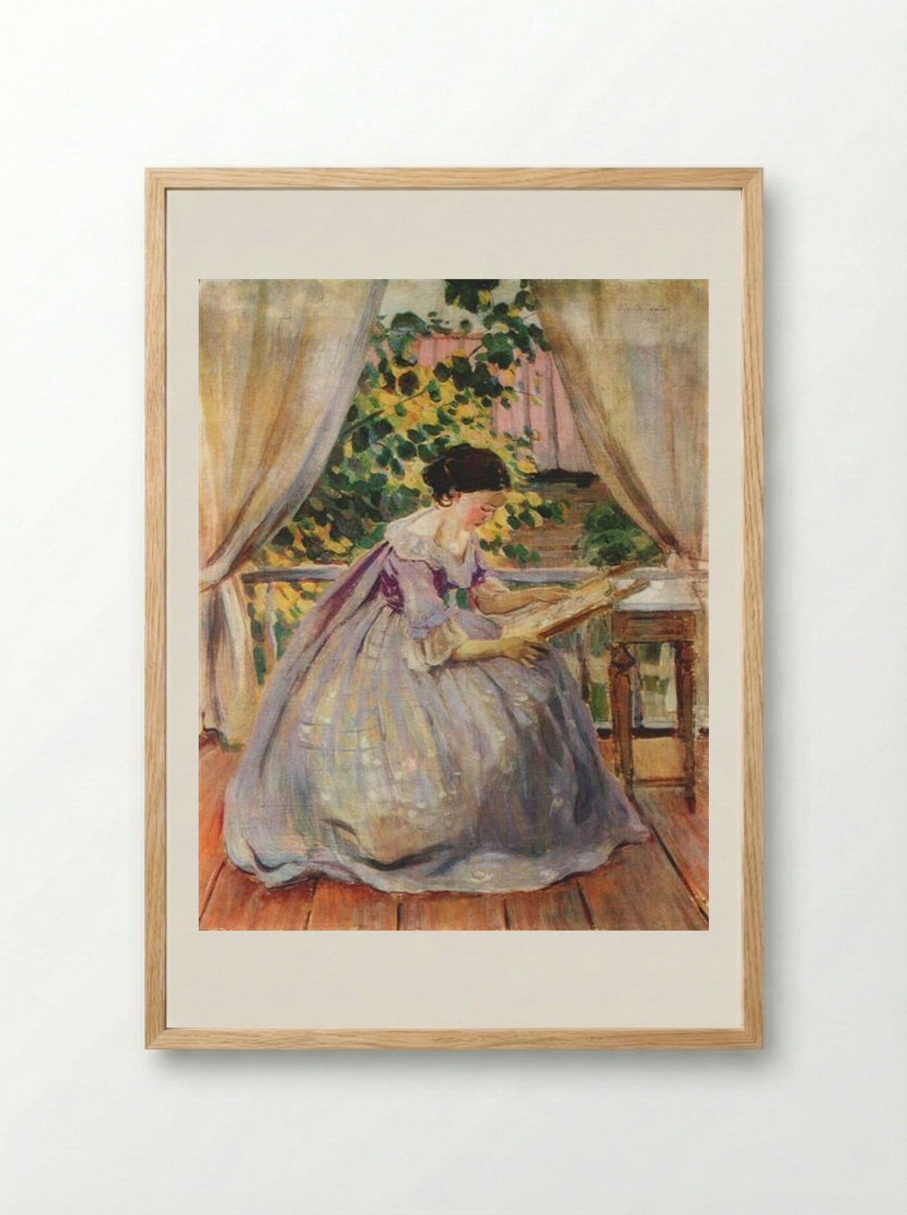 Lady Embroidering - Victor Borisov-Musatov - Framed Print Wood