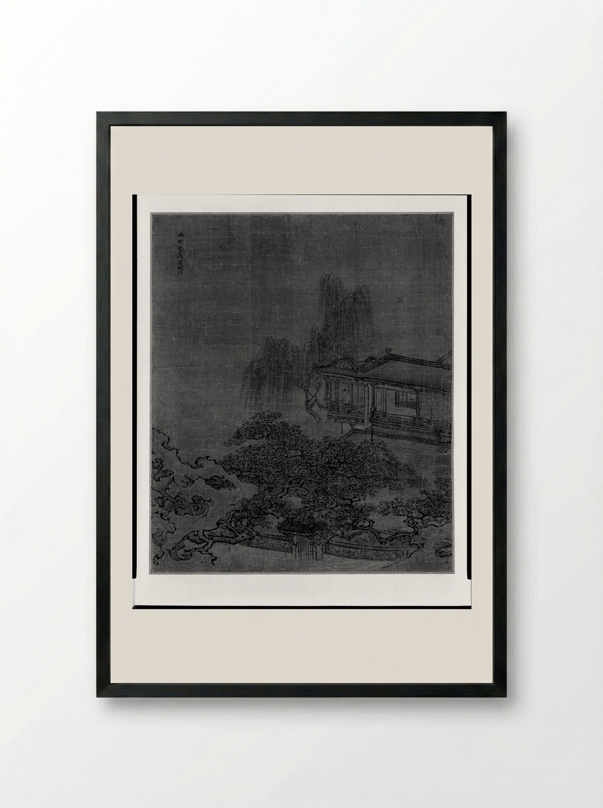 Lady Gazing From Her Balcony at Pear and Willow Trees and a Locked Gate - Yuan Yao - Framed Print Black