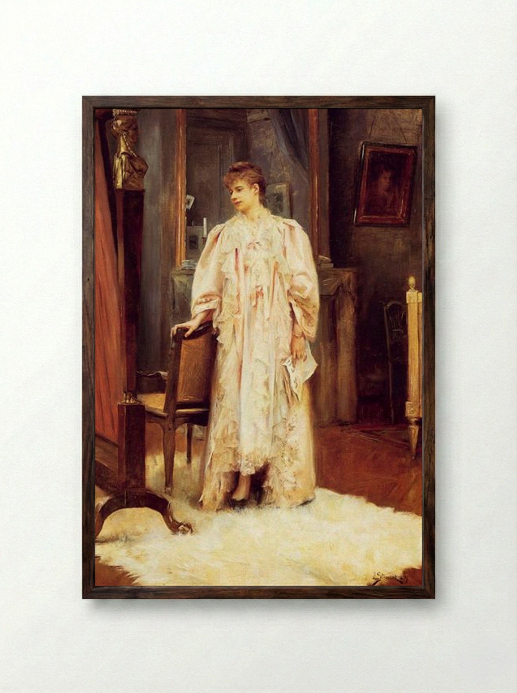 Lady In Her Boudoir - Julius LeBlanc Stewart - Framed Print Dark Wood