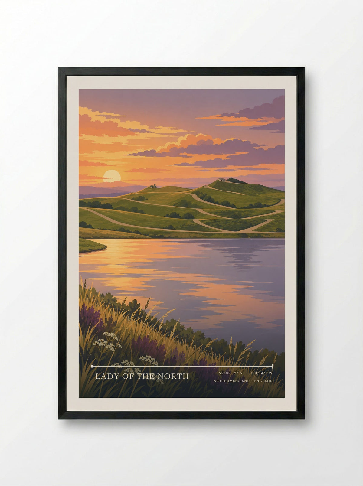 Lady Of The North, Northumberland | Travel Poster - Framed Print Black