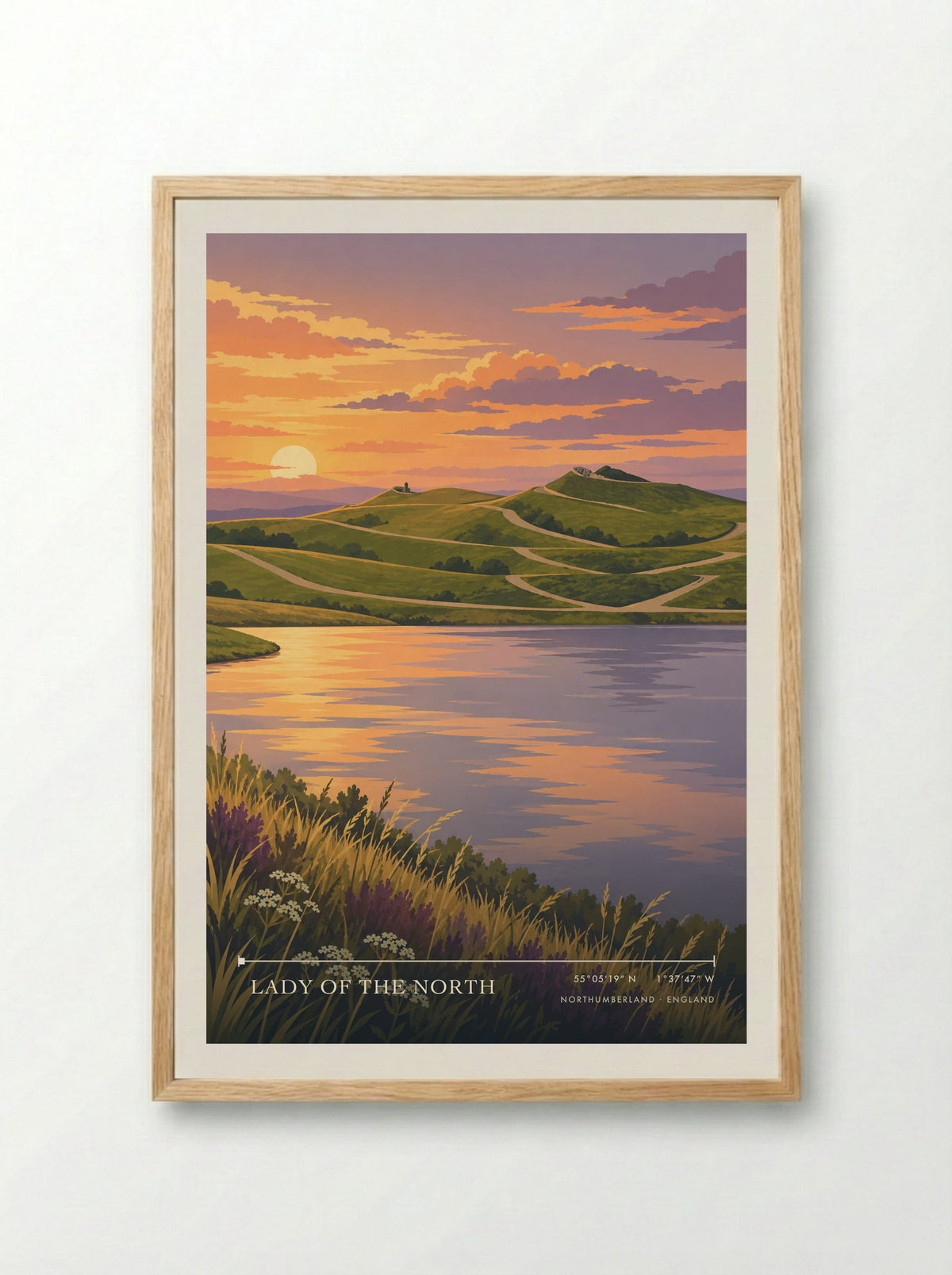 Lady Of The North, Northumberland | Travel Poster - Framed Print Wood
