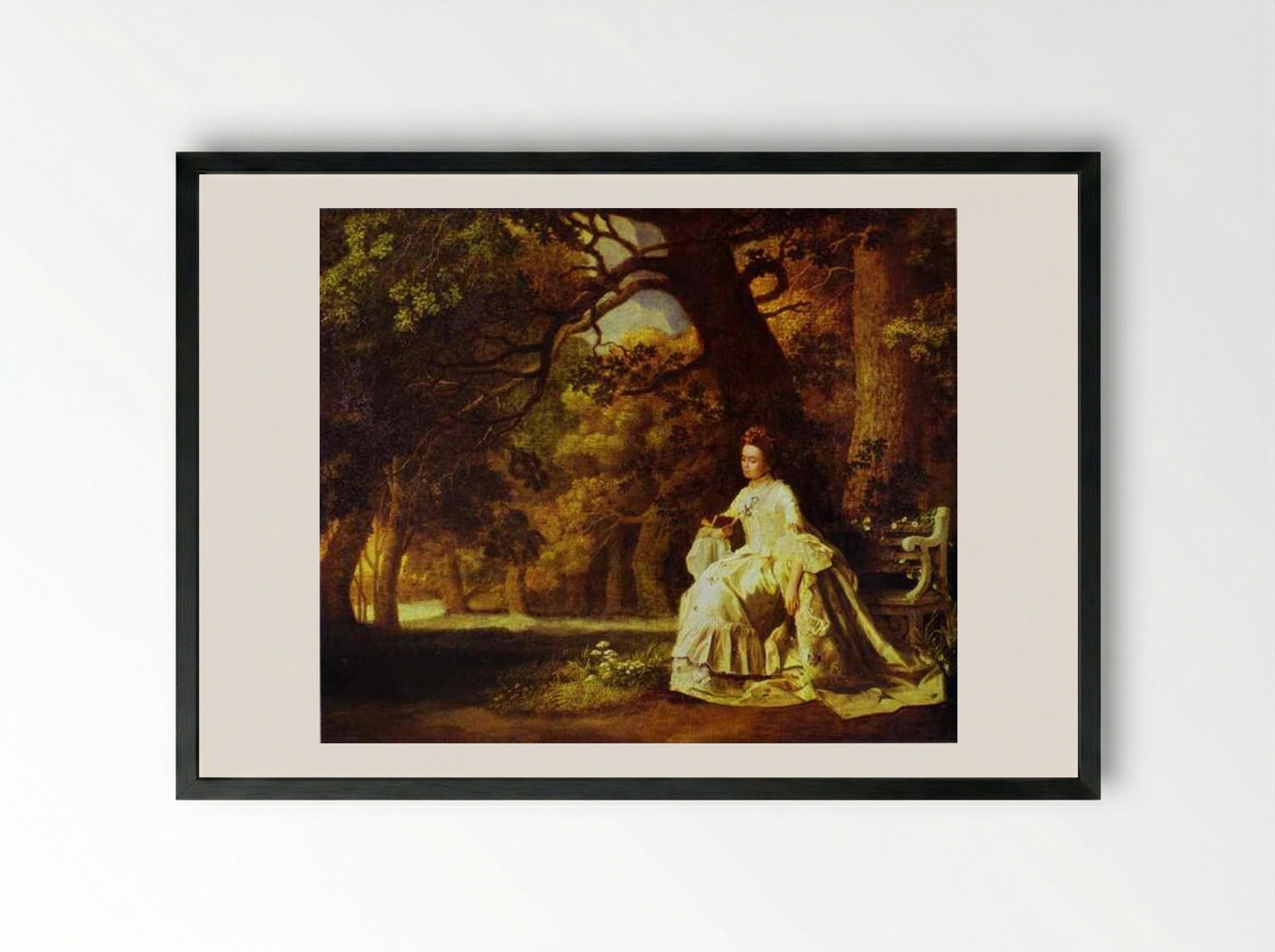Lady Reading in a Wooded Park - George Stubbs - Framed Print Black