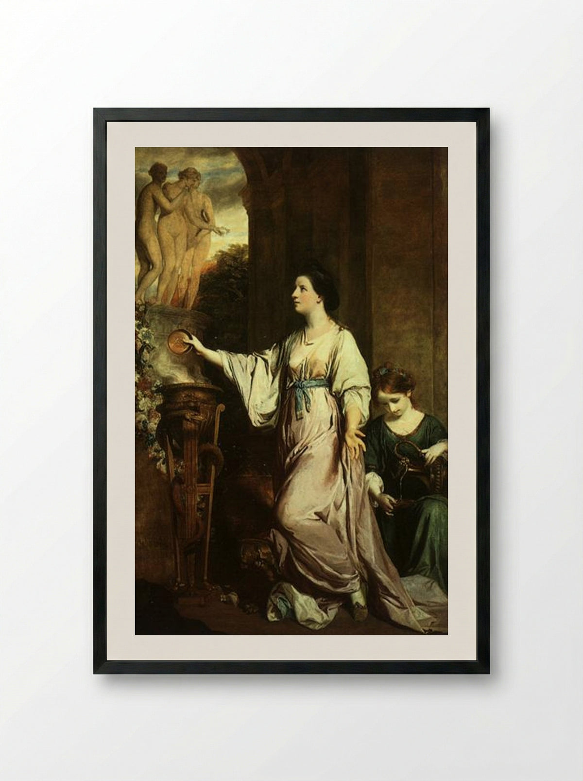 Lady Sarah Bunbury Sacrificing to the Graces - Joshua Reynolds - Framed Print Black