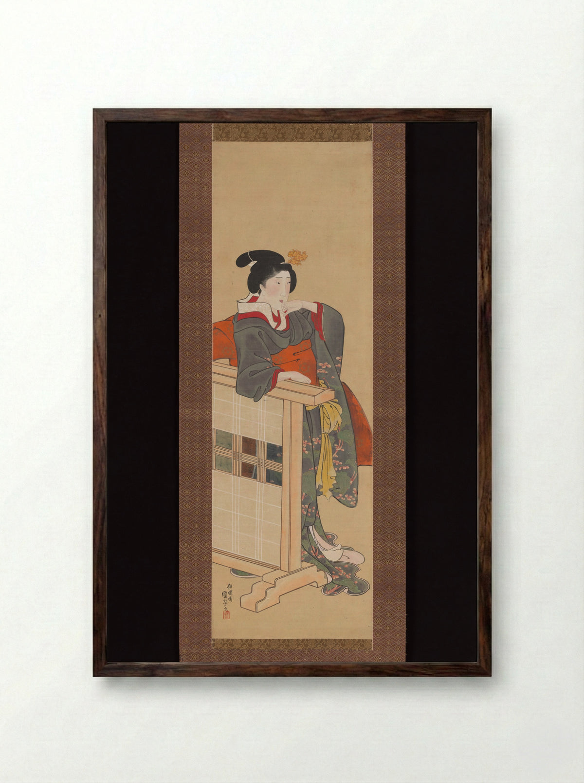 Lady-in-Waiting at Edo Castle - Utagawa Kuniyoshi - Framed Print Dark Wood