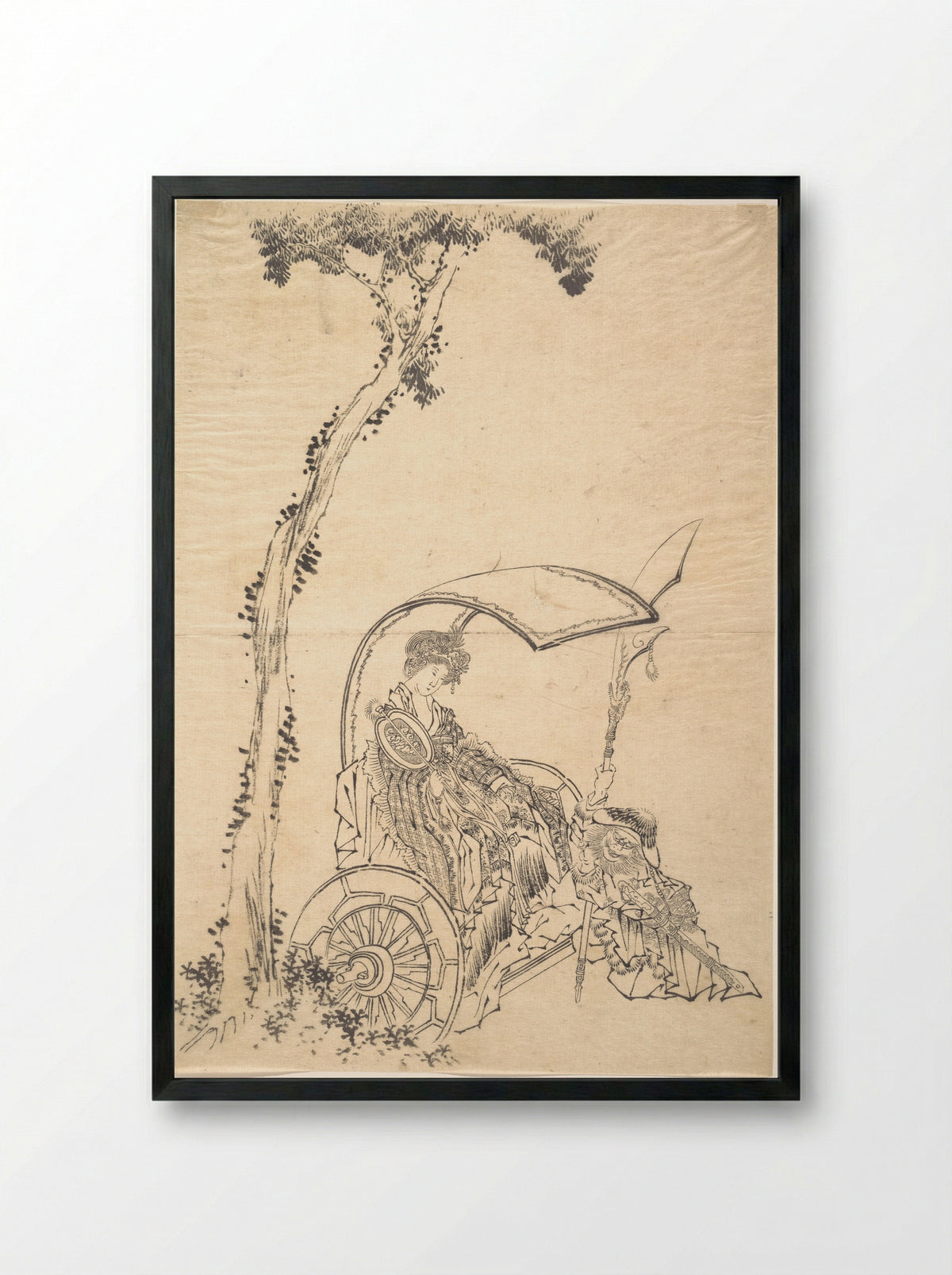 Lady in a Chariot - Katsushika Hokusai - Framed Print Black