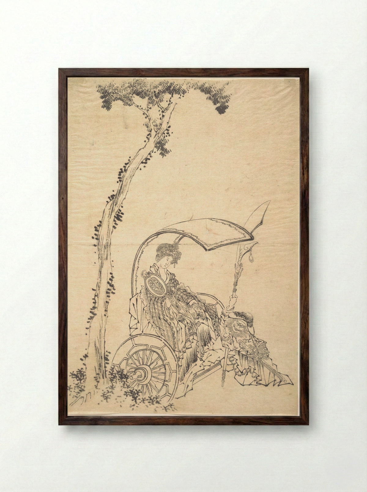 Lady in a Chariot - Katsushika Hokusai - Framed Print Dark Wood