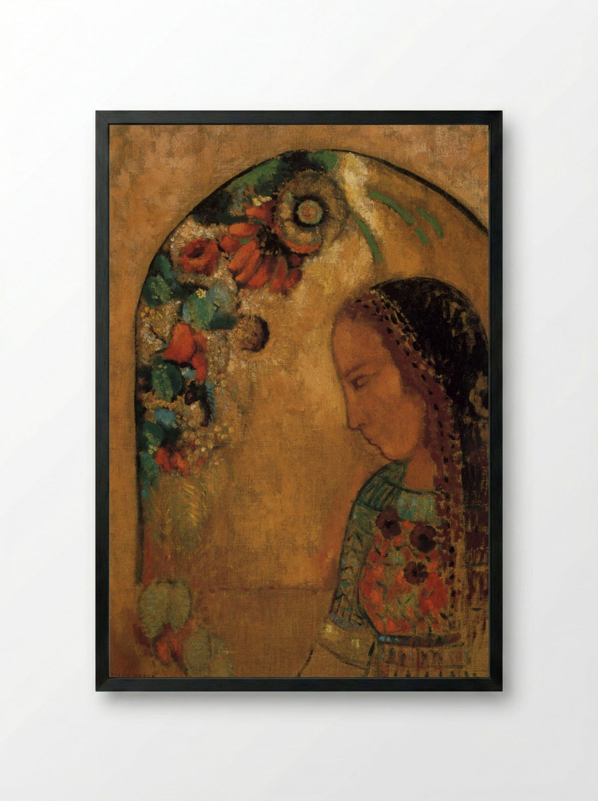 Lady of the Flowers - Odilon Redon - Framed Print Black