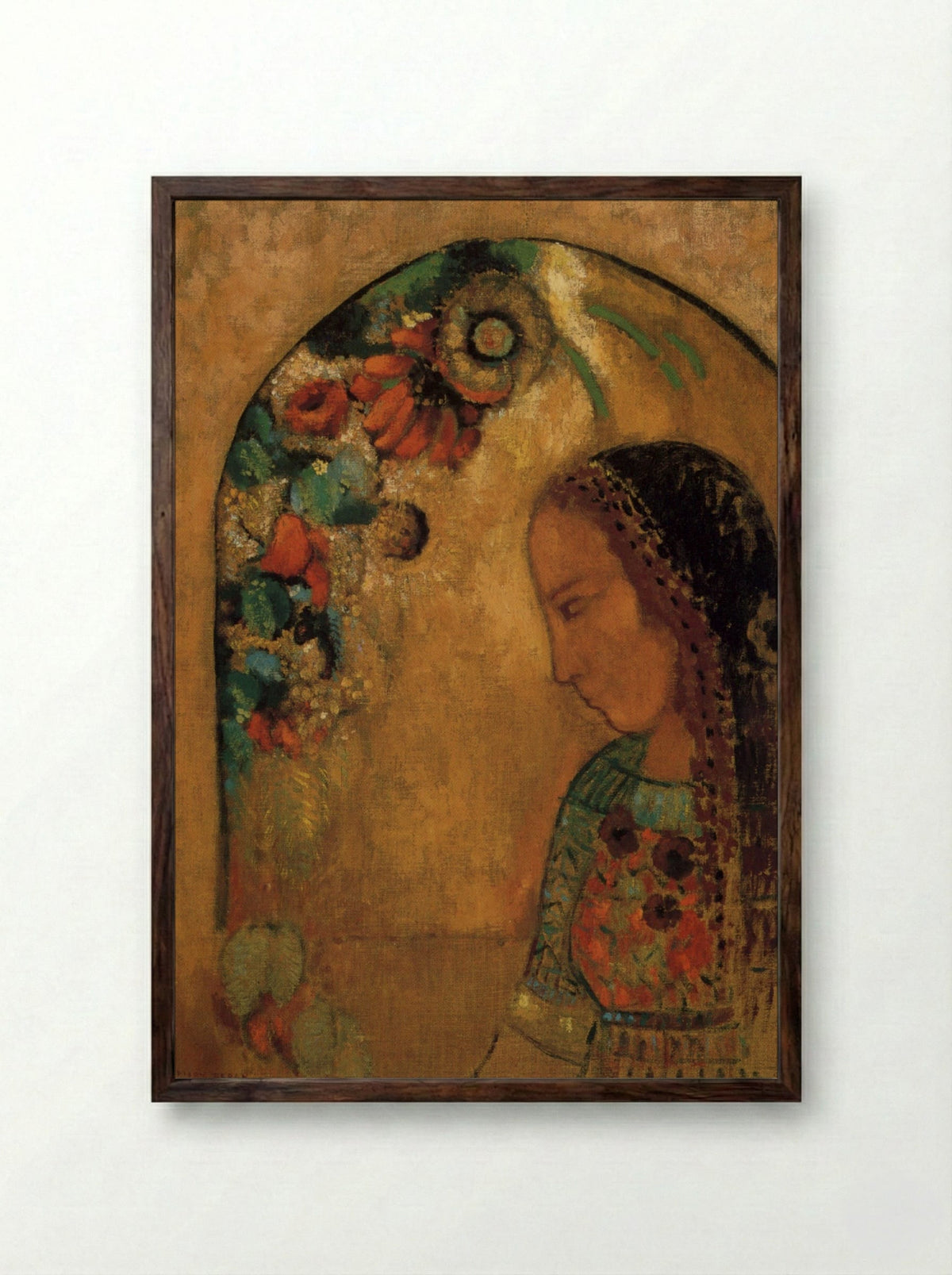 Lady of the Flowers - Odilon Redon - Framed Print Dark Wood