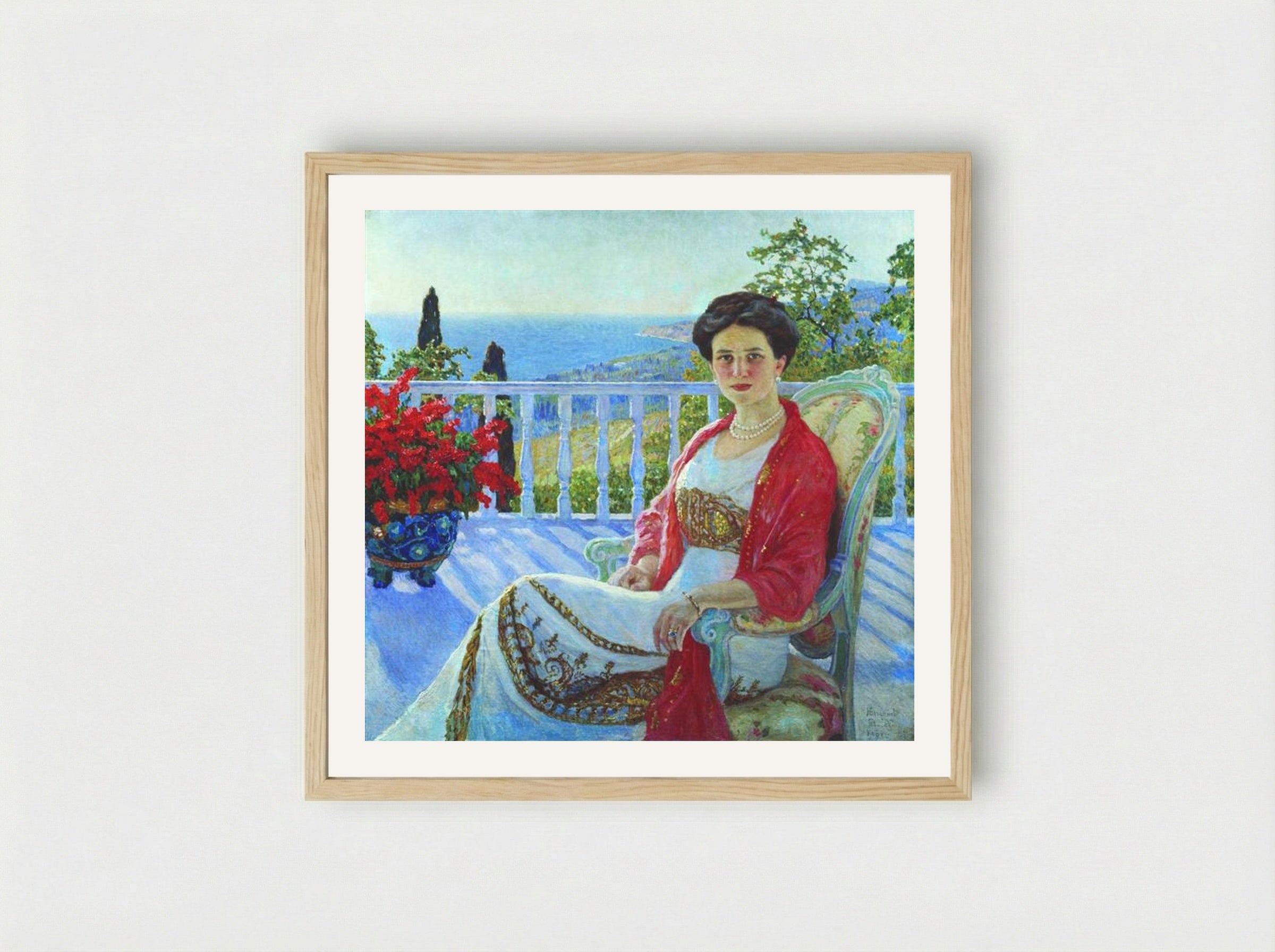 Lady on a Balcony, Koreiz - Nikolay Bogdanov-Belsky - Framed Print Wood