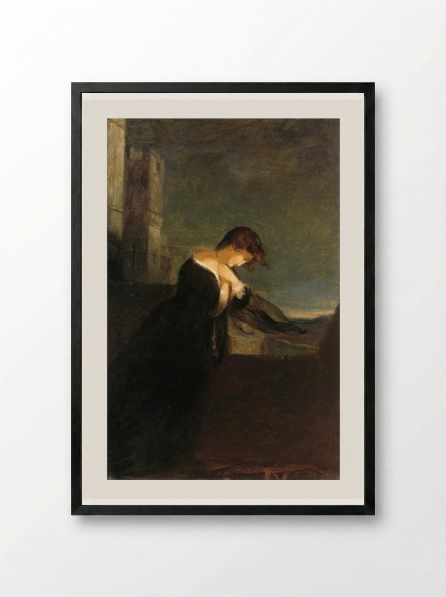 Lady on the Battlements of a Castle - Thomas Sully - Framed Print Black