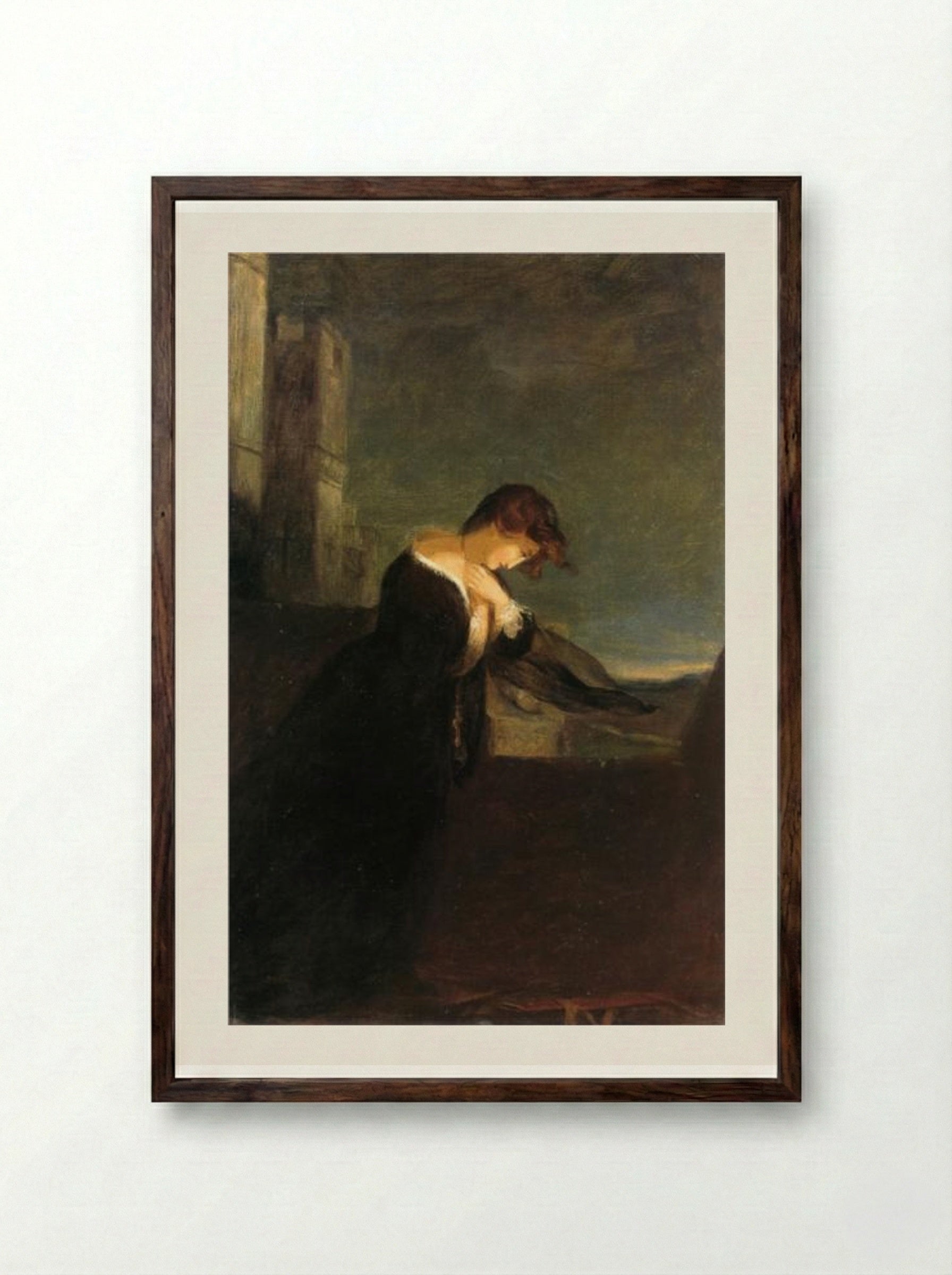 Lady on the Battlements of a Castle - Thomas Sully - Framed Print Dark Wood