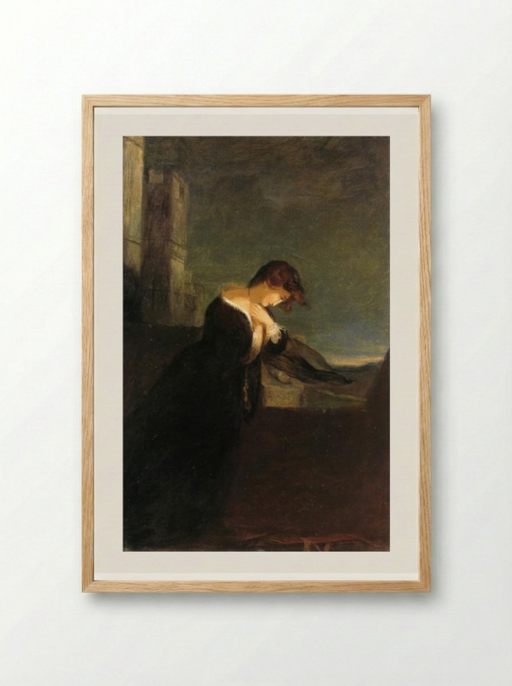 Lady on the Battlements of a Castle - Thomas Sully - Framed Print Wood