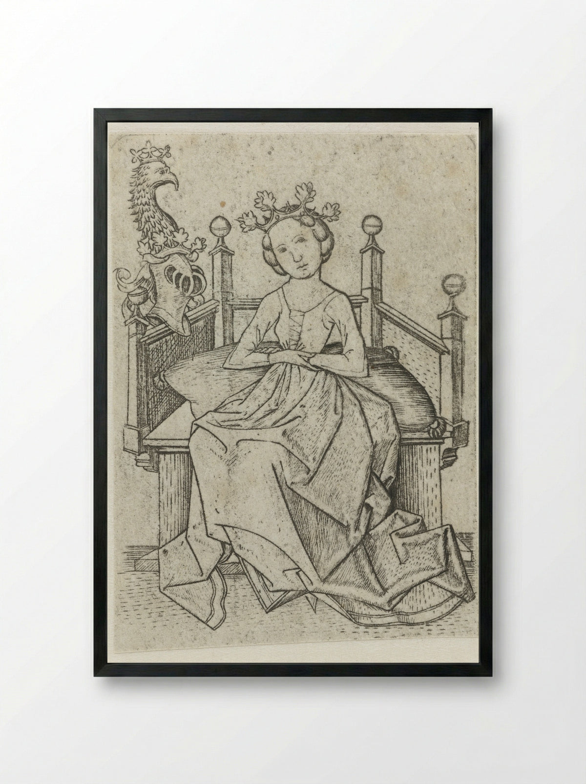 Lady with a Knight's Helmet - Master E.S. - Framed Print Black