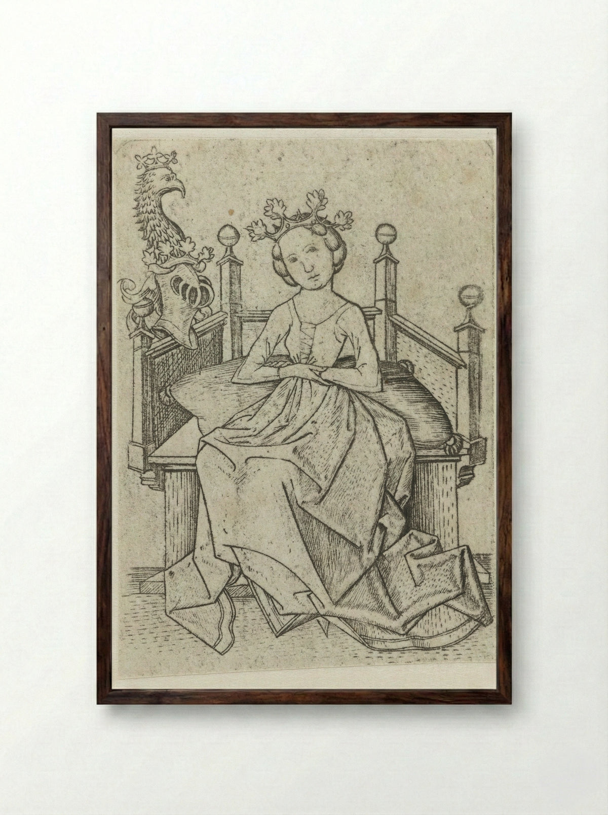 Lady with a Knight's Helmet - Master E.S. - Framed Print Dark Wood