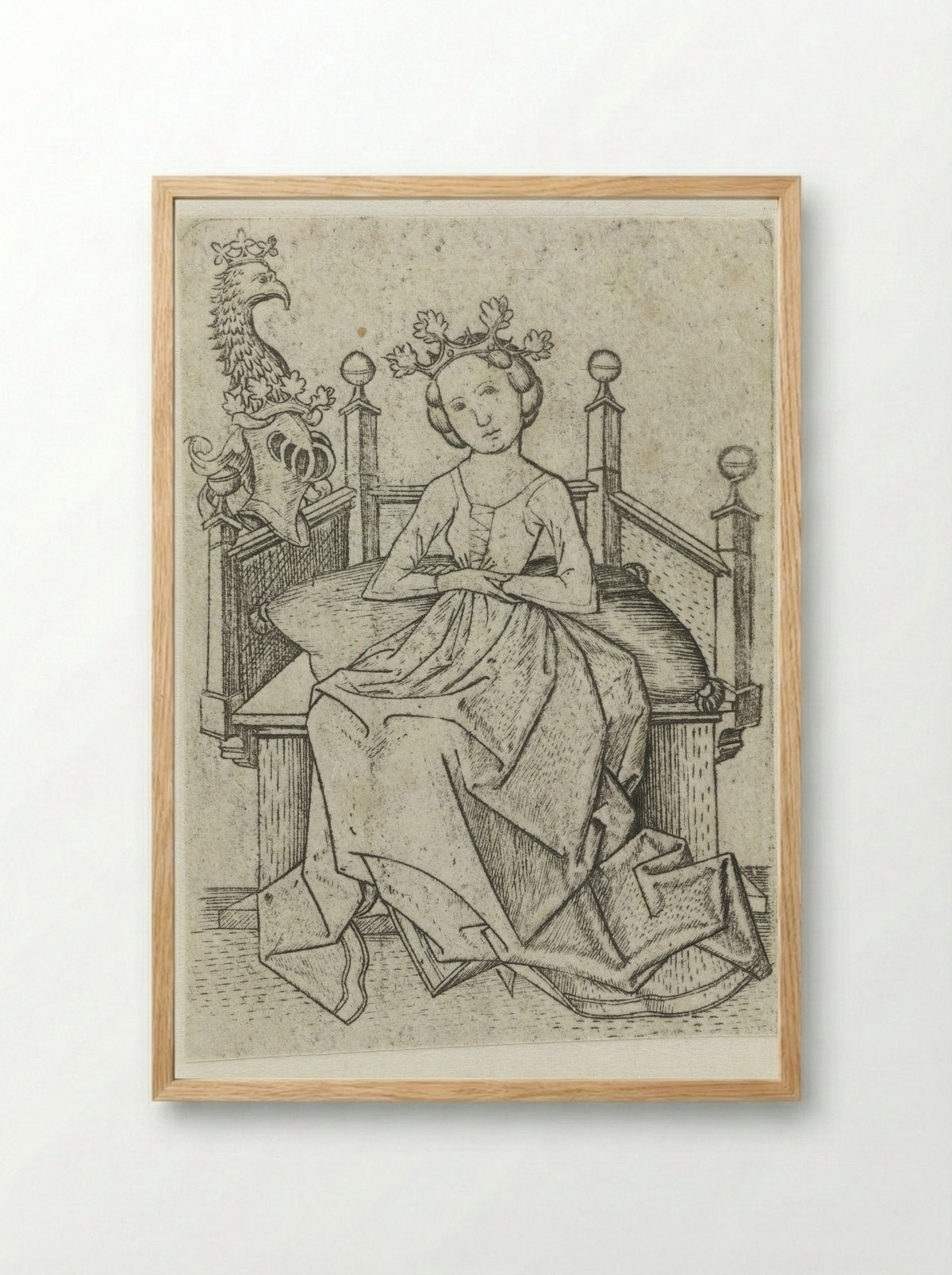 Lady with a Knight's Helmet - Master E.S. - Framed Print Wood
