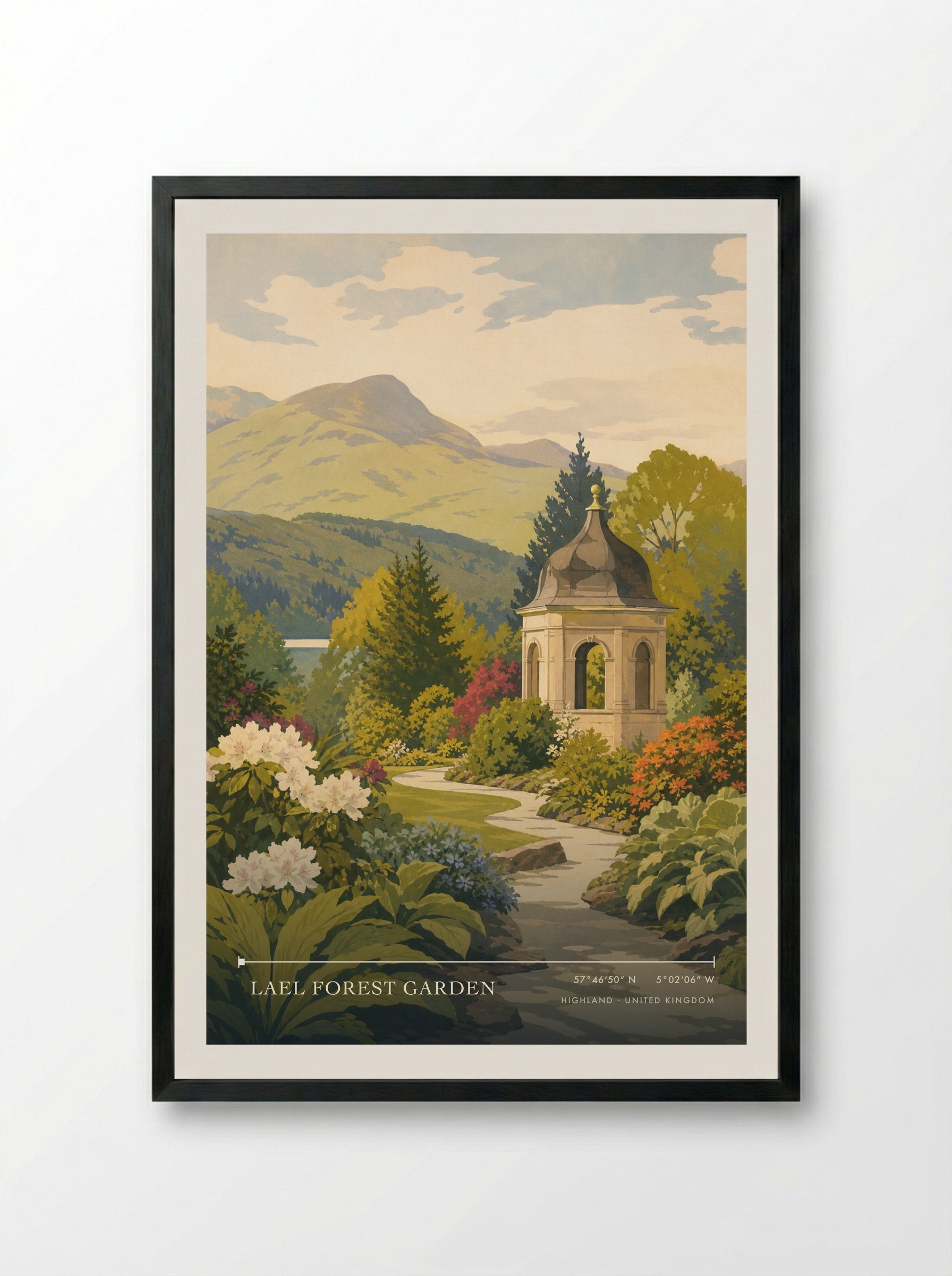 Lael Forest Garden Highland United Kingdom Travel Poster - Framed Print Black