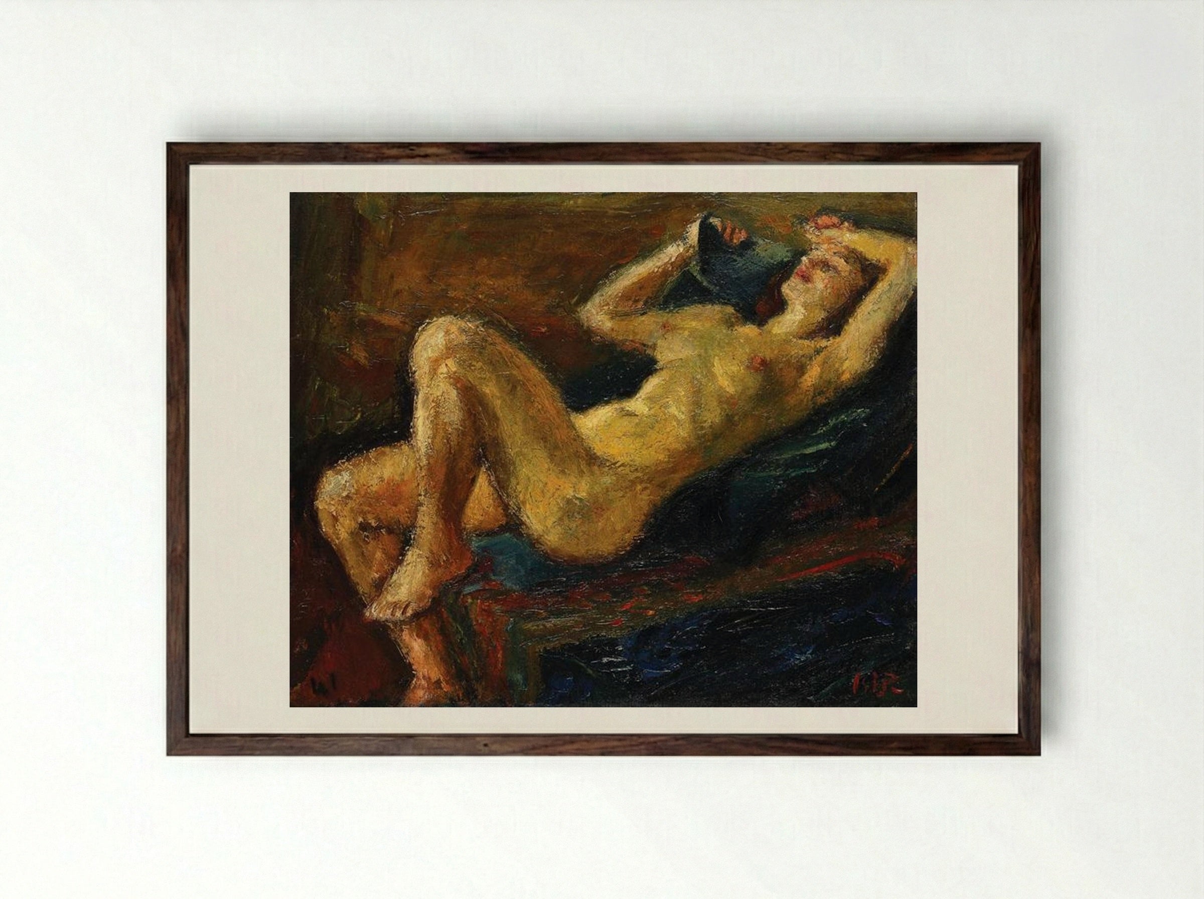 Laid Back Nude - Iosif Iser - Framed Print Dark Wood