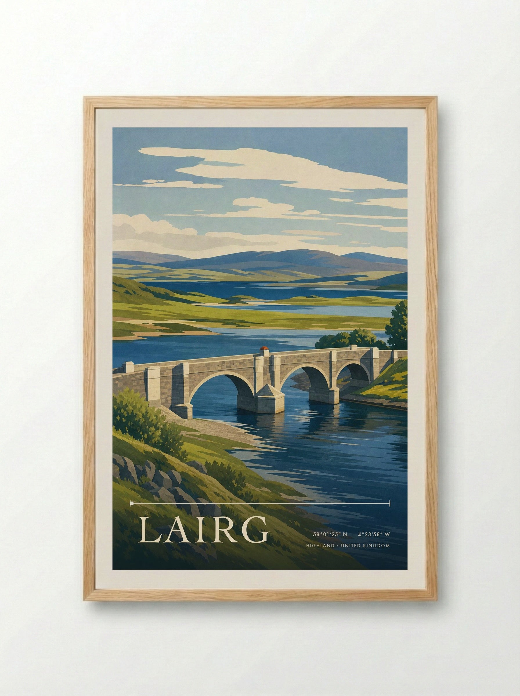 Lairg Highland United Kingdom Travel Poster - Framed Print Wood