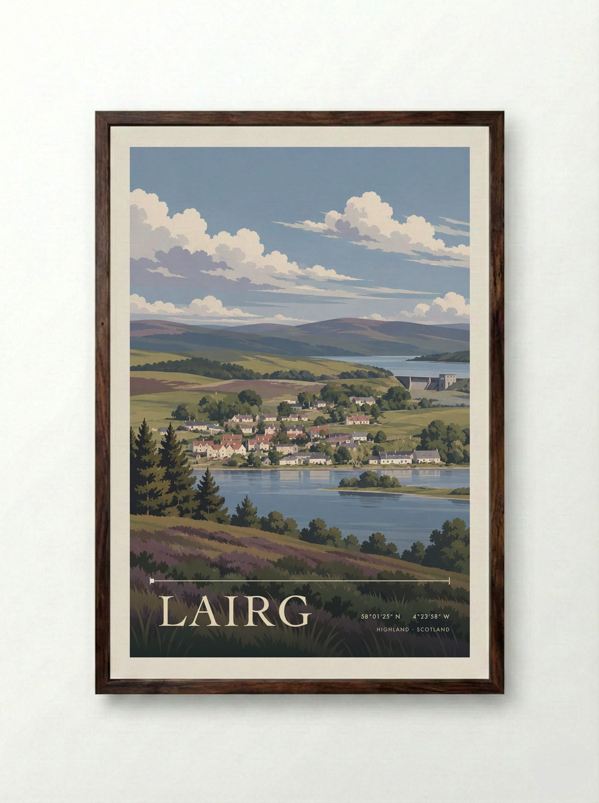 Lairg, Highland | Travel Poster - Framed Print Dark Wood