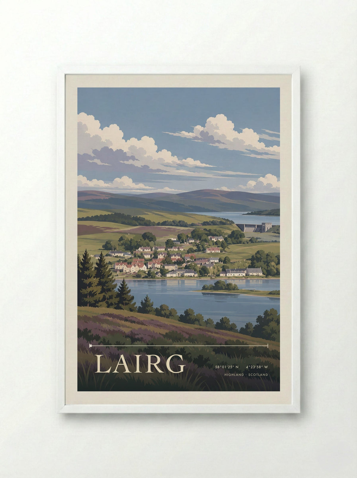 Lairg, Highland | Travel Poster - Framed Print White
