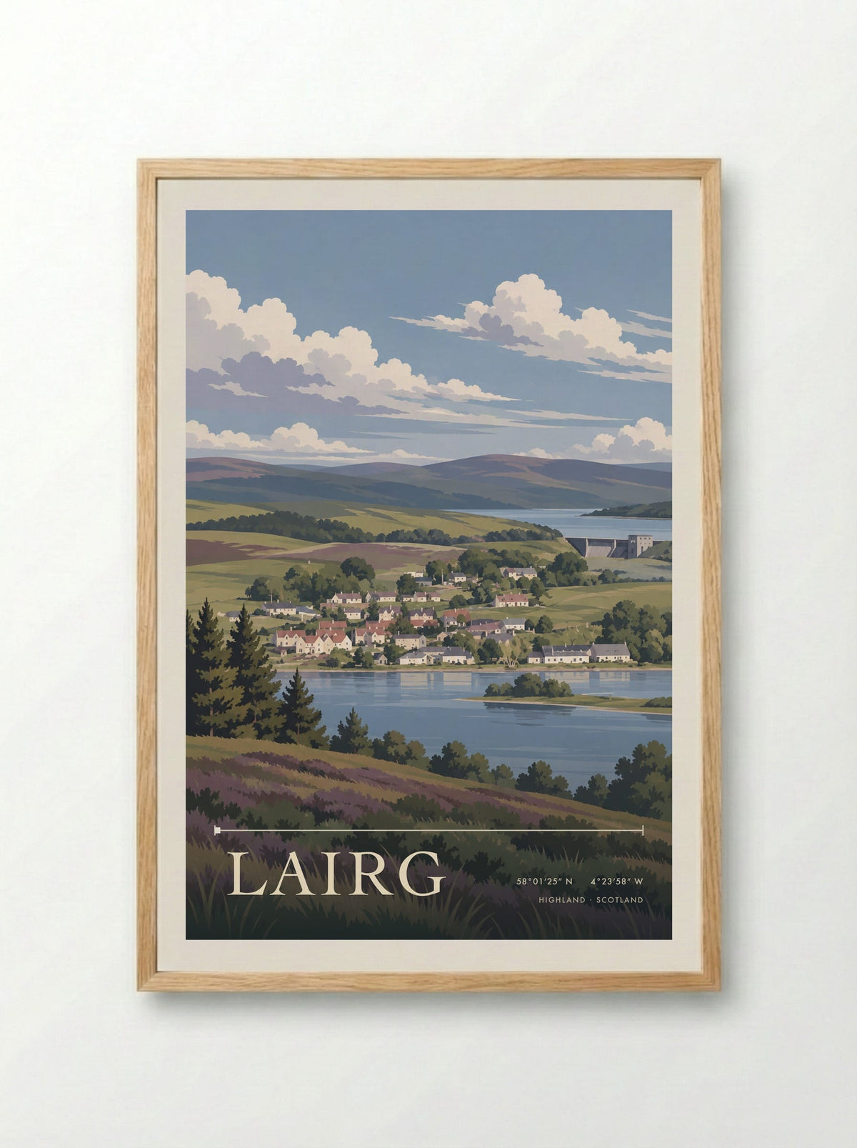 Lairg, Highland | Travel Poster - Framed Print Wood