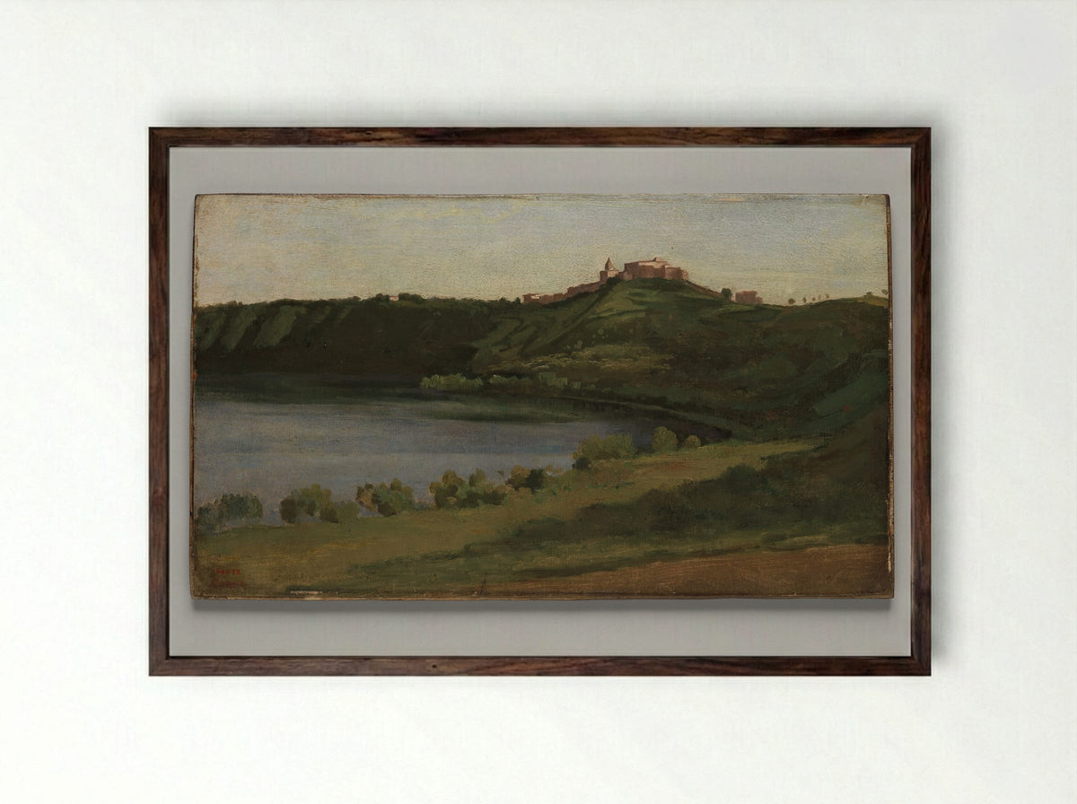 Lake Albano and Castel Gandolfo - Camille Corot - Framed Print Dark Wood