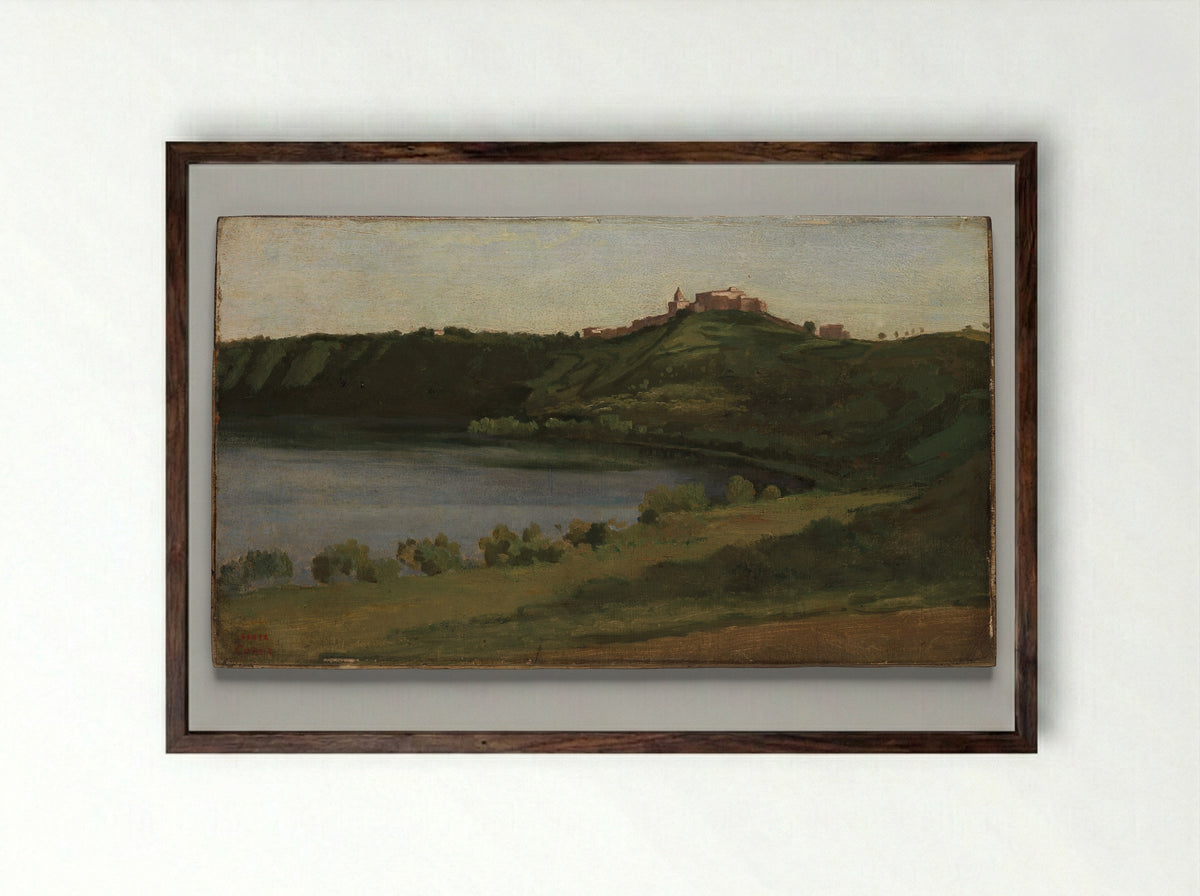 Lake Albano and Castel Gandolfo - Camille Corot - Framed Print Dark Wood