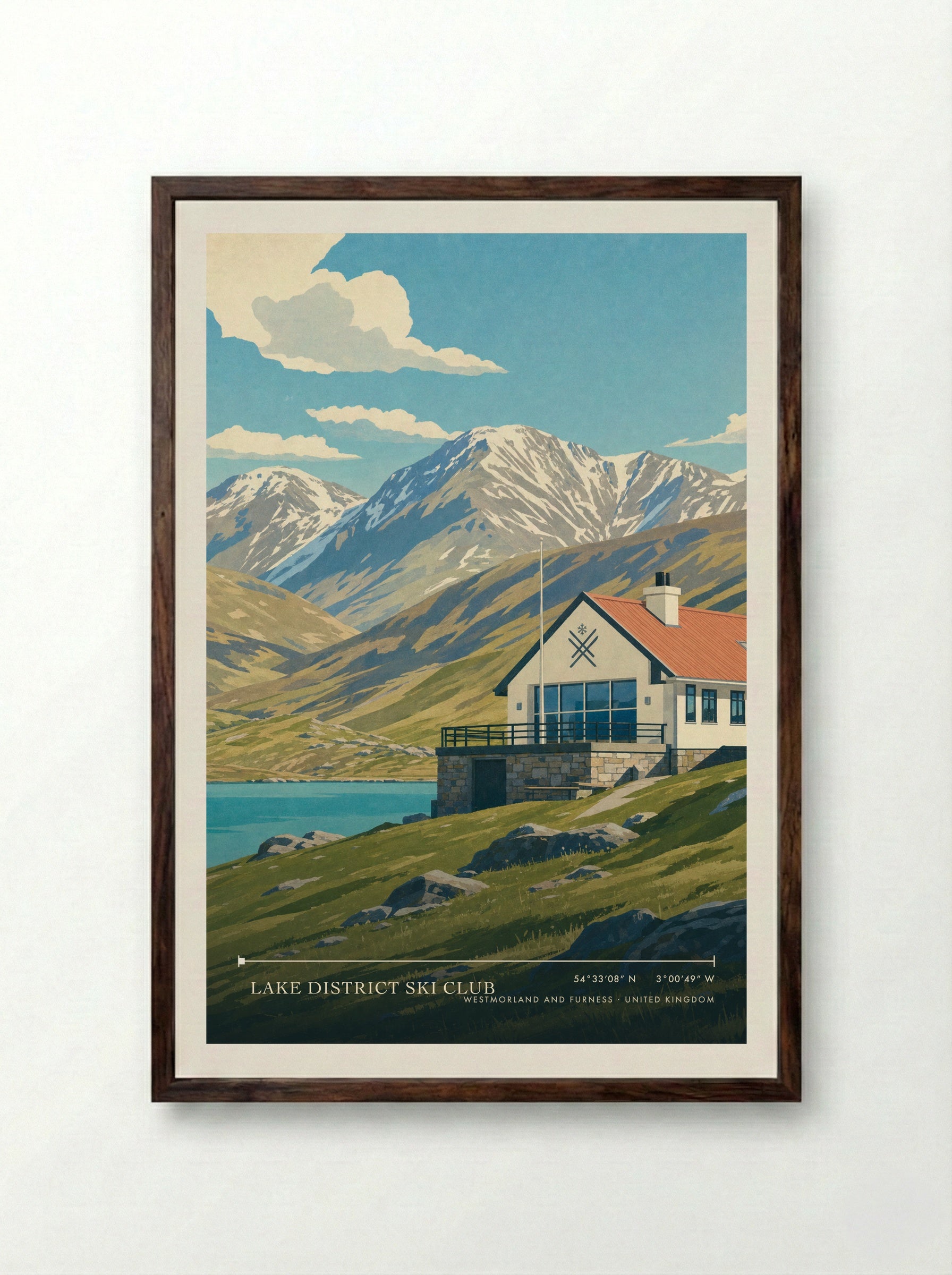 Lake District Ski Club Westmorland and Furness United Kingdom Travel Poster - Framed Print Dark Wood
