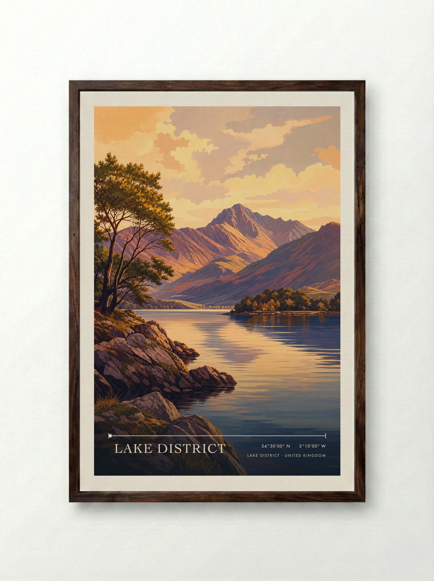 Lake District United Kingdom Travel Poster - Framed Print Dark Wood