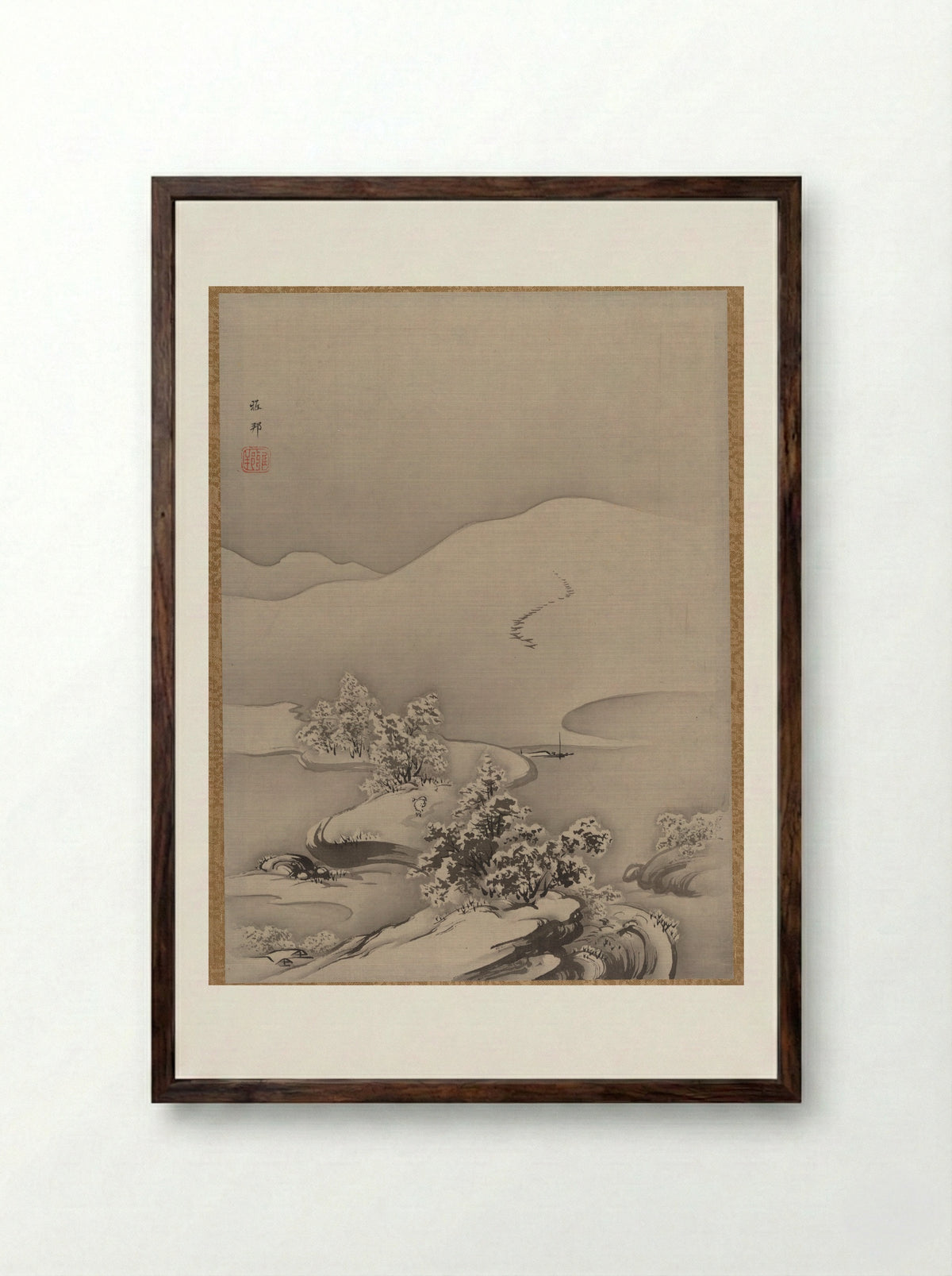 Lake and Causeway - Hashimoto Gahō - Framed Print Dark Wood